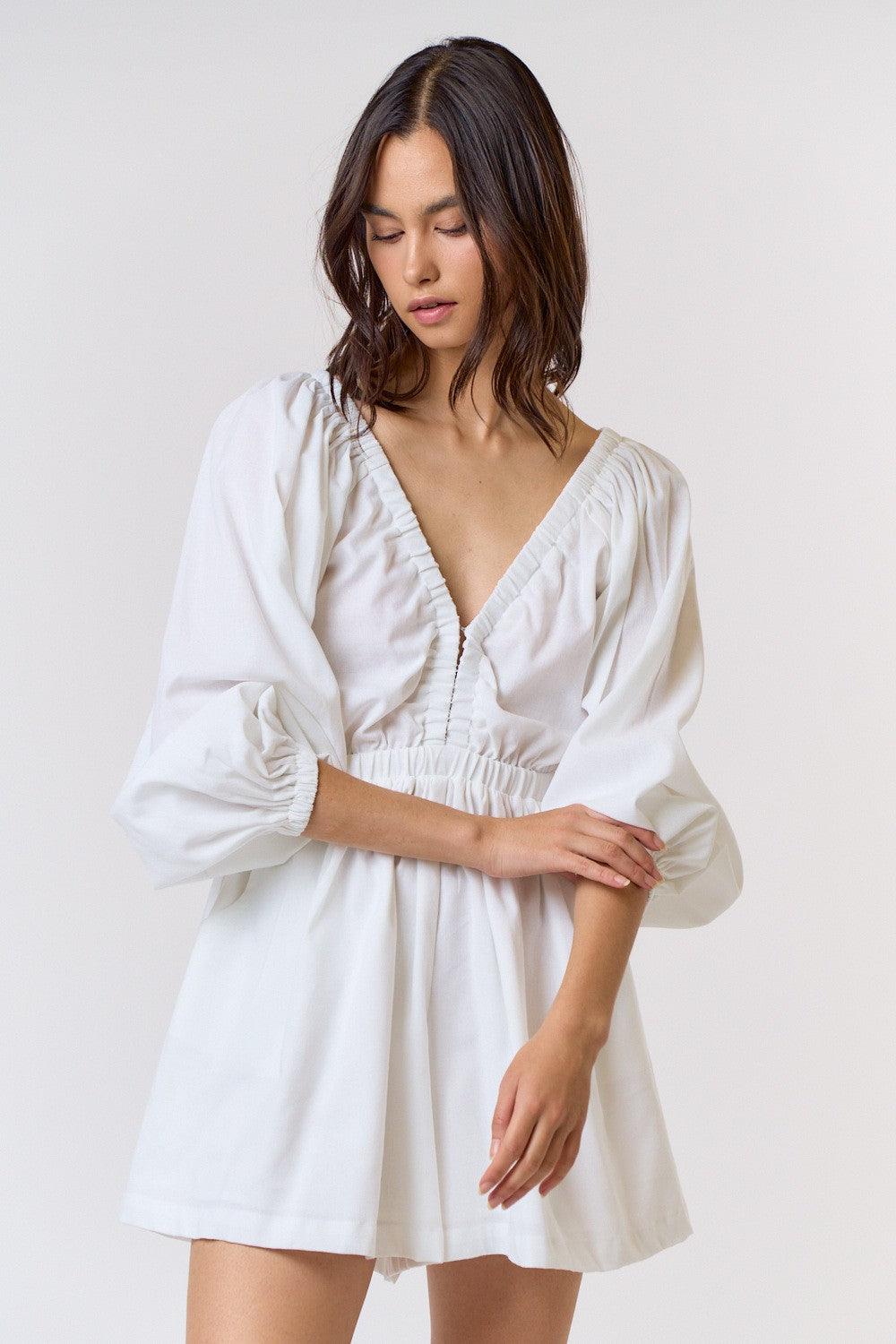 Off White Long Sleeve Flare Romper | Collective Request 