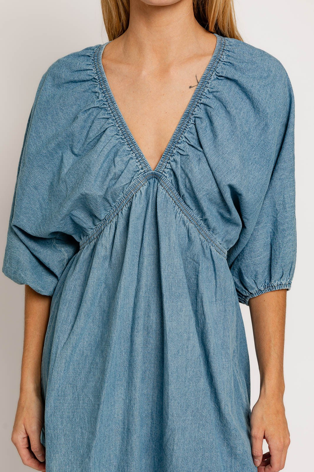 Denim Ballon Sleeve Dress