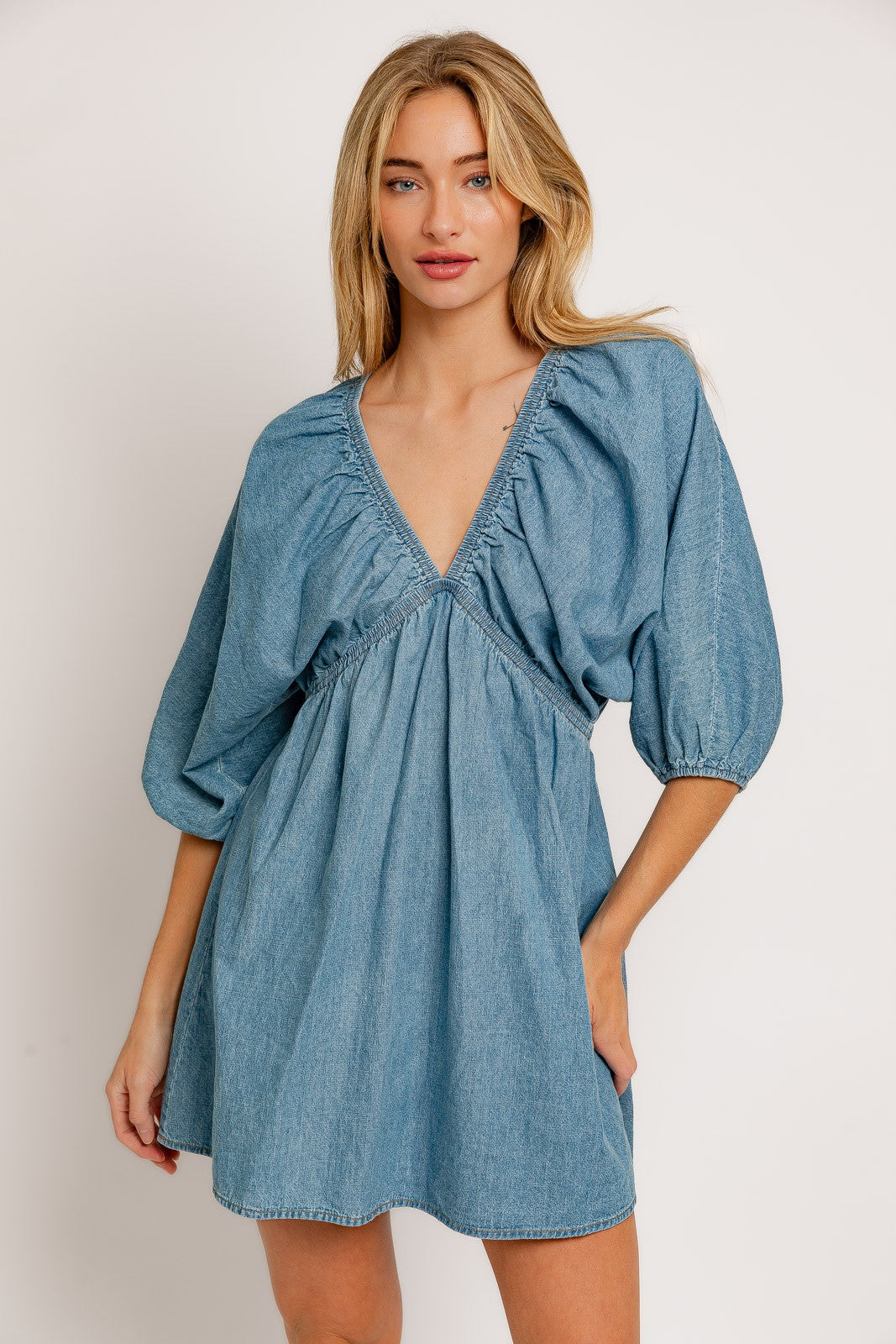 Denim Ballon Sleeve Dress