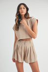 Mocha Crop Top & Pleated Shorts Set | Collective Request 