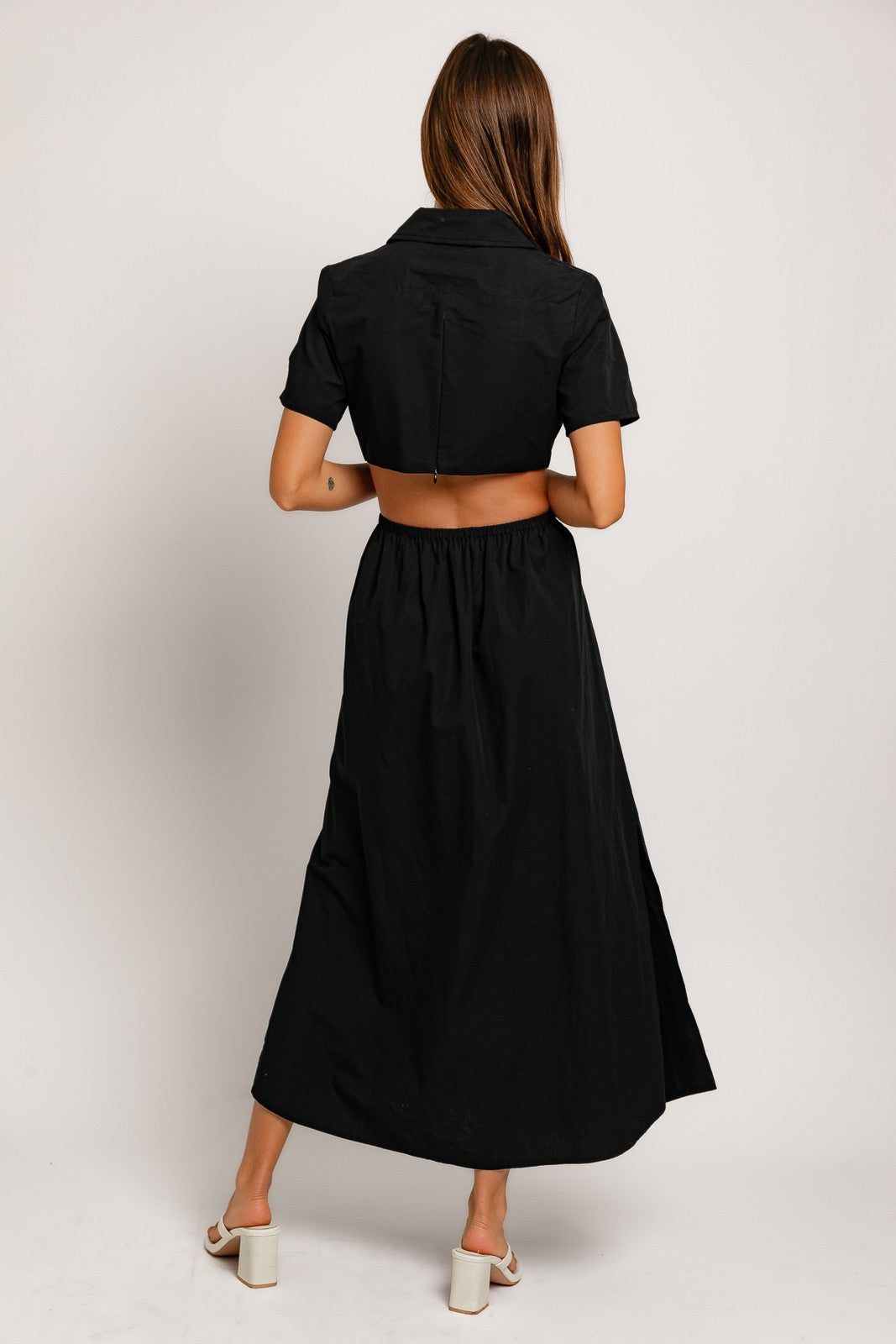 Collared Short Sleeve Cut Out Shirt Dress