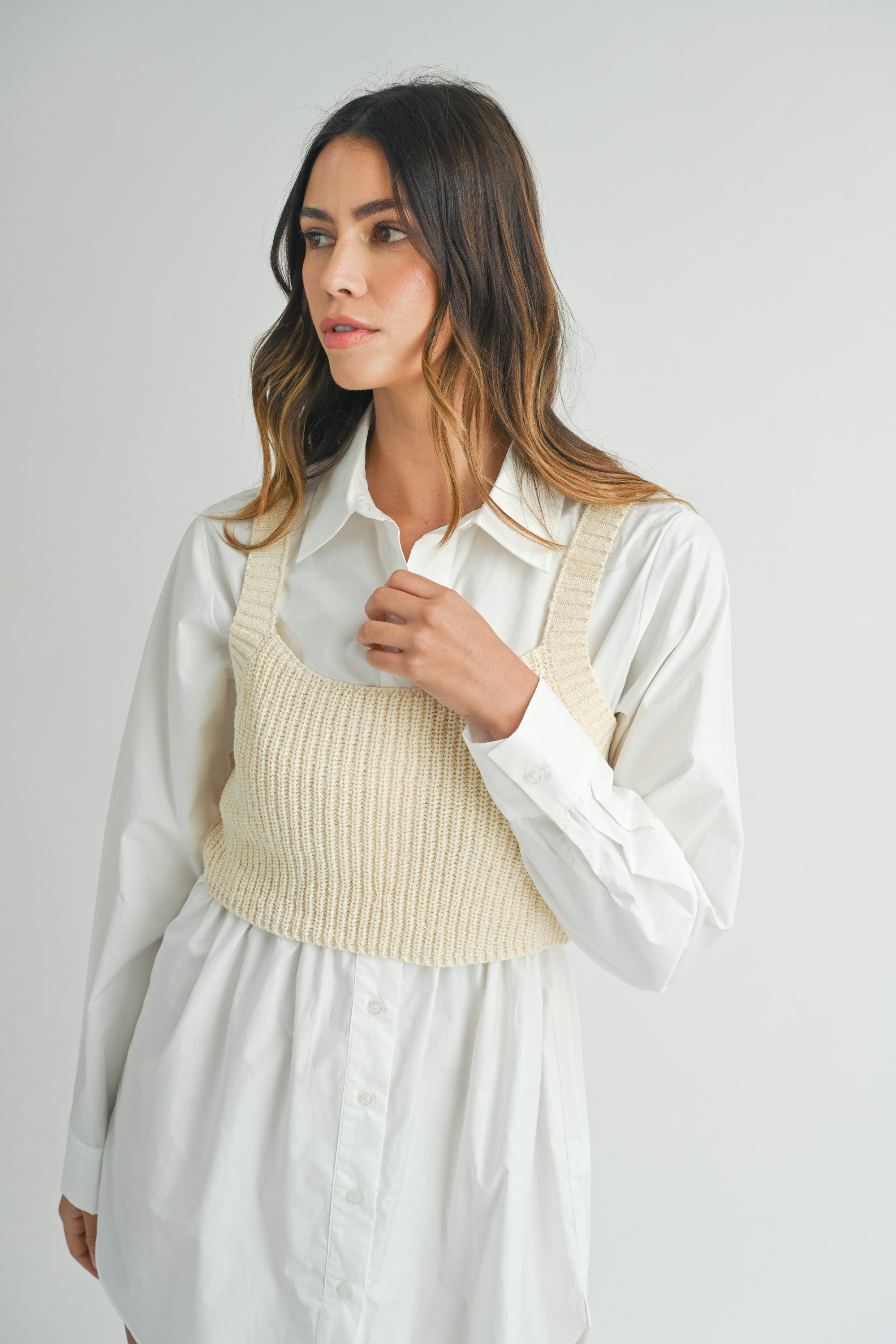 Button Down Shirt Dress & Knit Crop Top Overay | Collective Request 