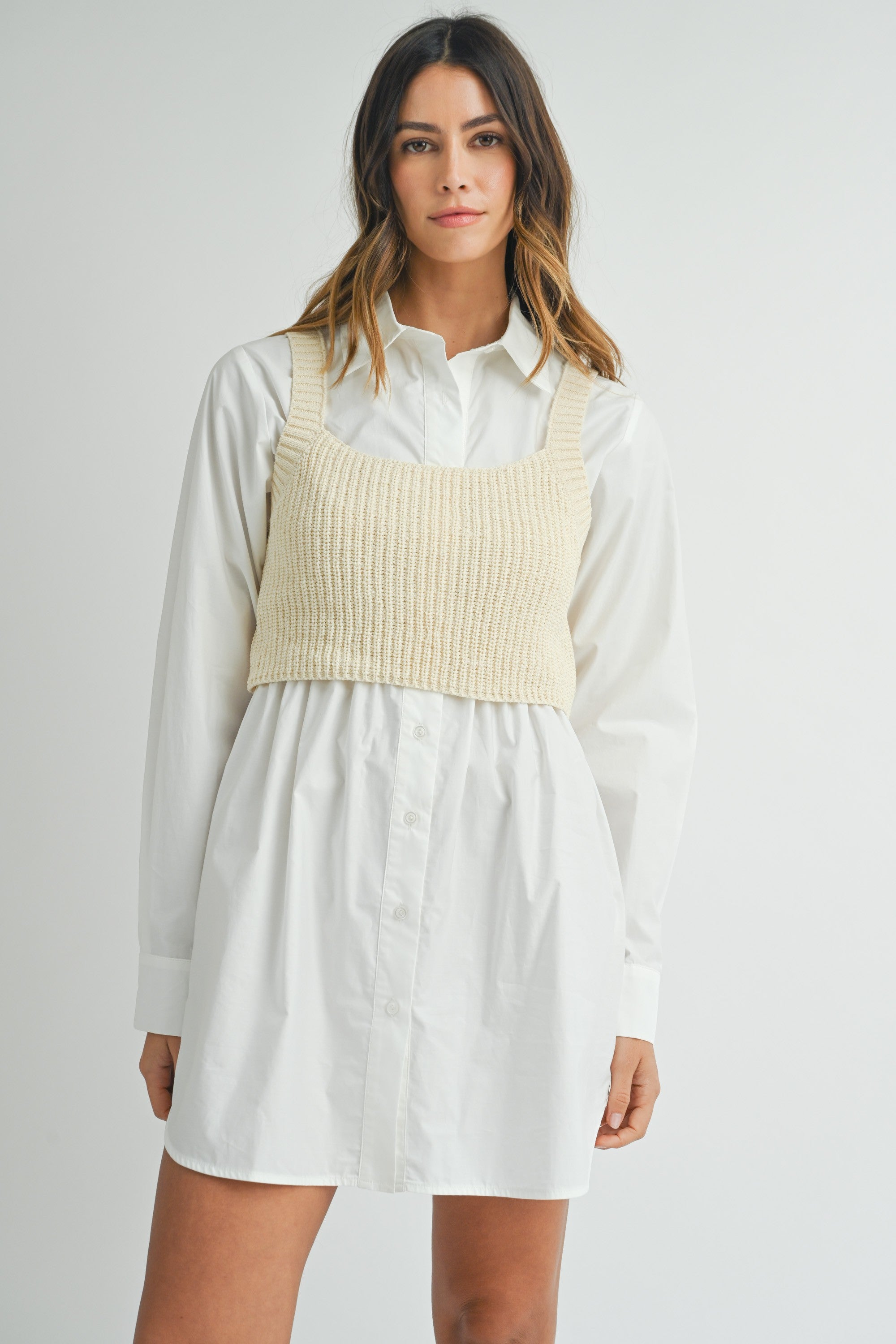 Button Down Shirt Dress & Knit Crop Top Overay | Collective Request 