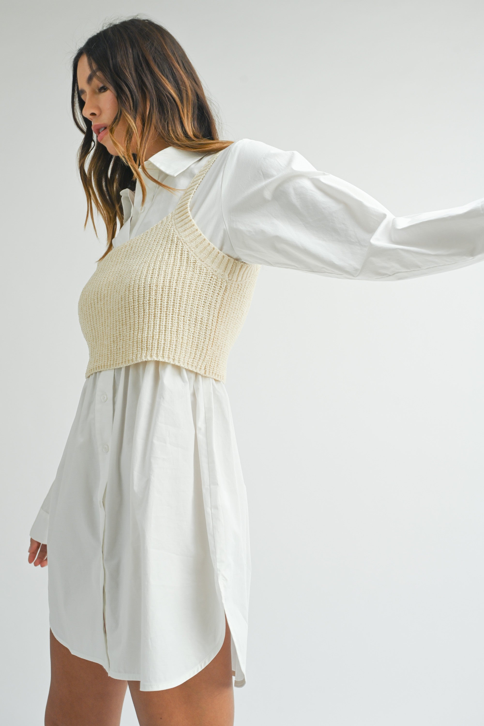 Button Down Shirt Dress & Knit Crop Top Overay | Collective Request 