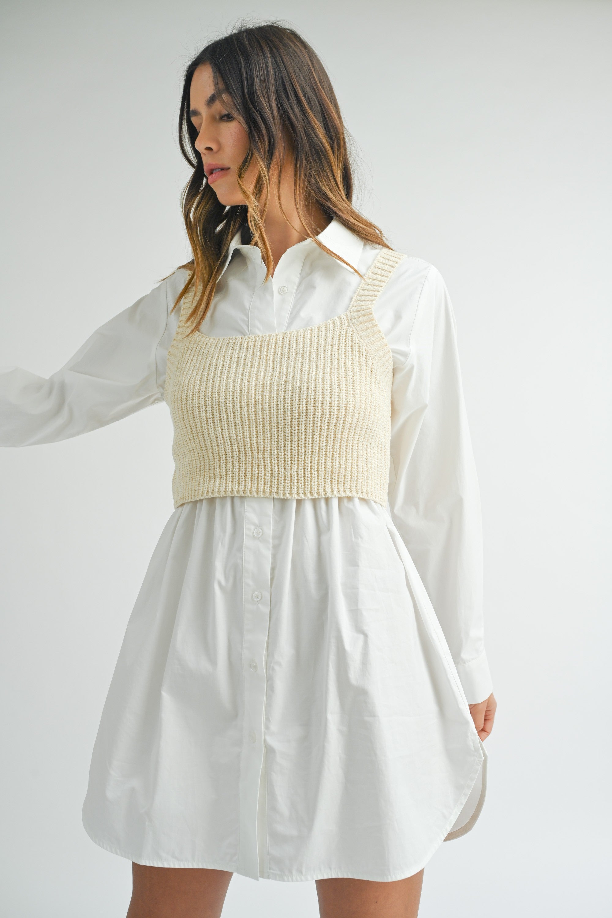 Button Down Shirt Dress & Knit Crop Top Overay | Collective Request 