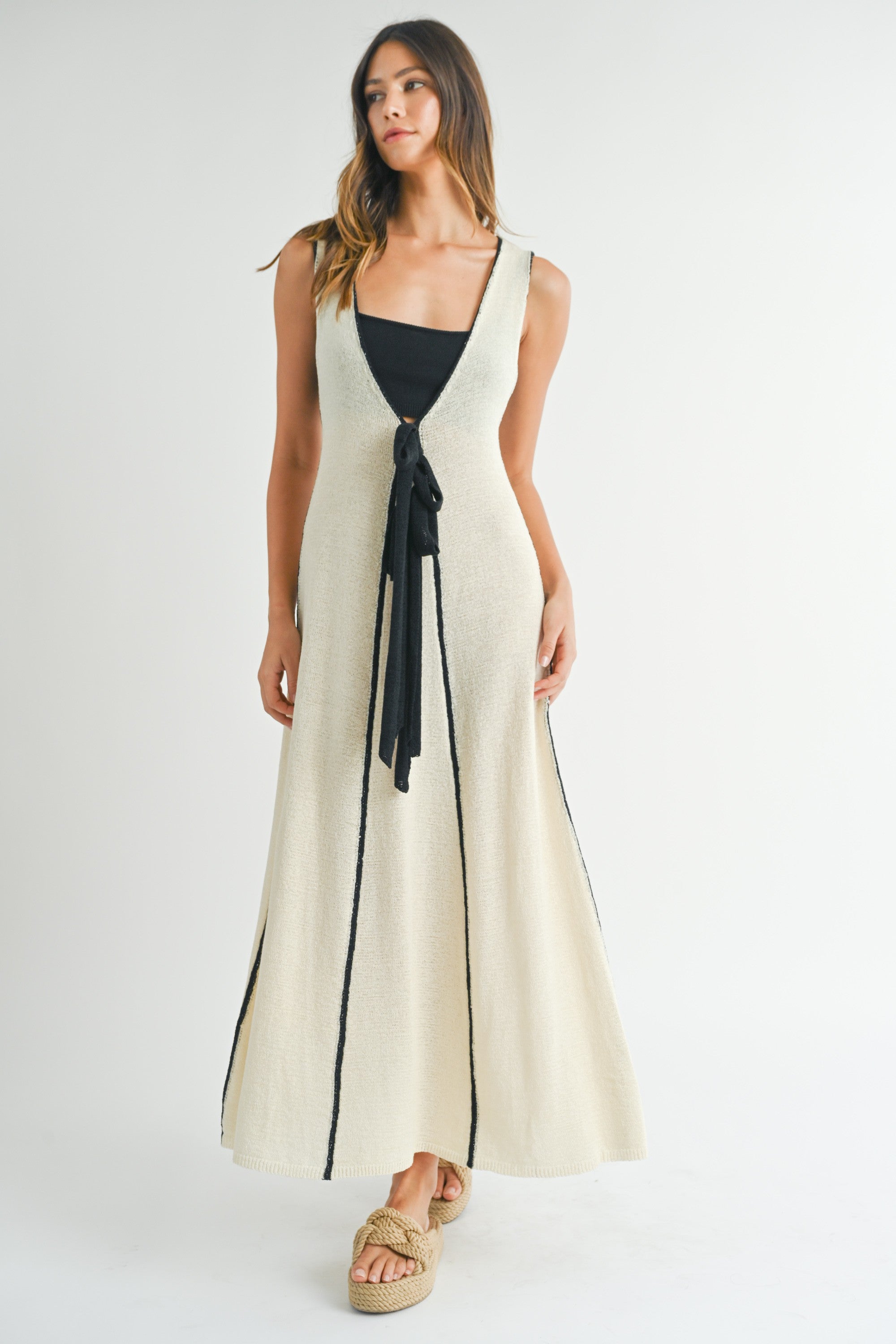 Plunging Neckline with Biding Maxi Dress | Collective Request 