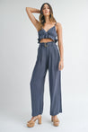 Navy Cami Top & Belted Paper Bag Pants Set | Collective Request 