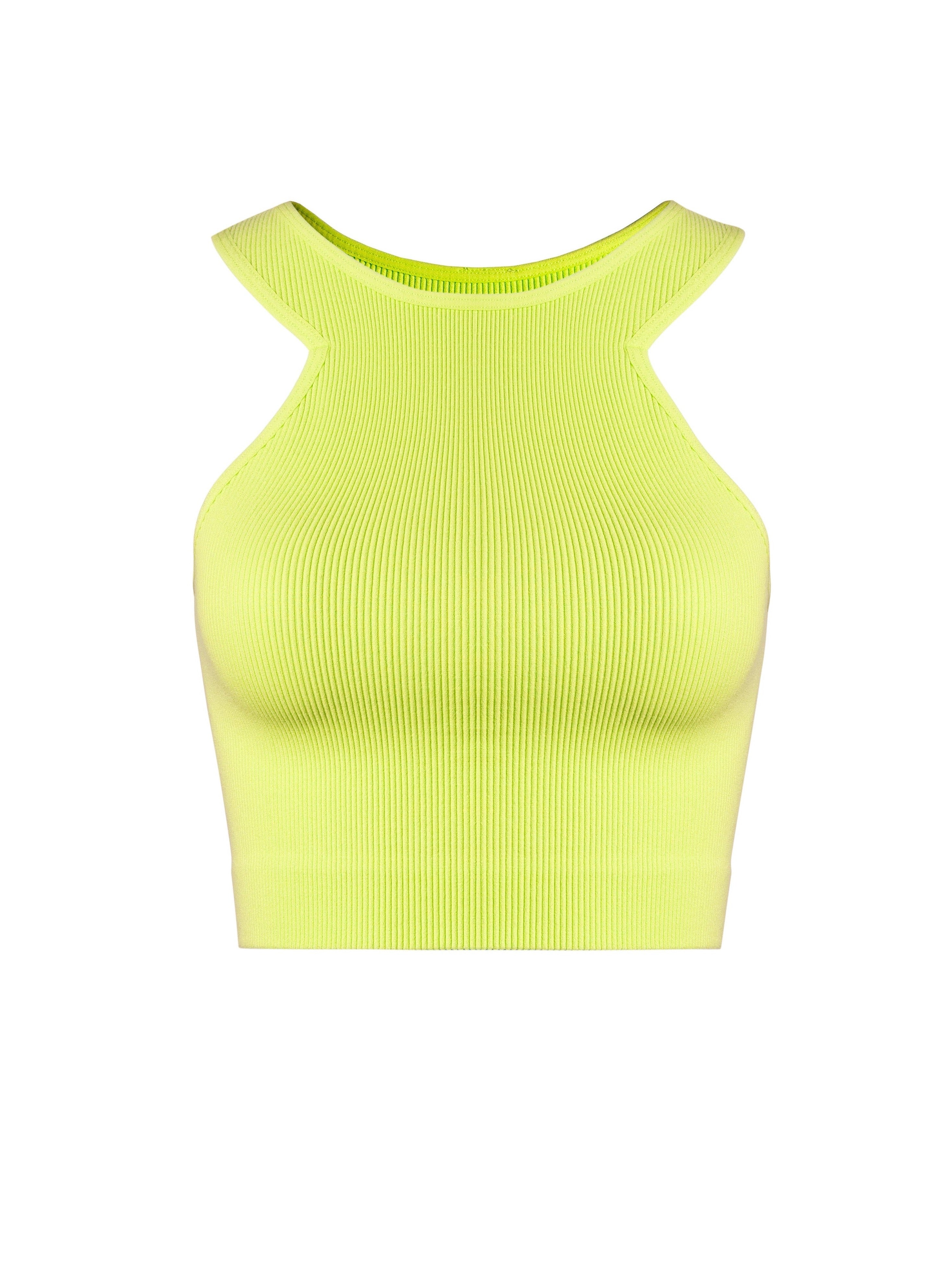 Lime Ribbed Round Neck Cut Out Armhole Crop Tank