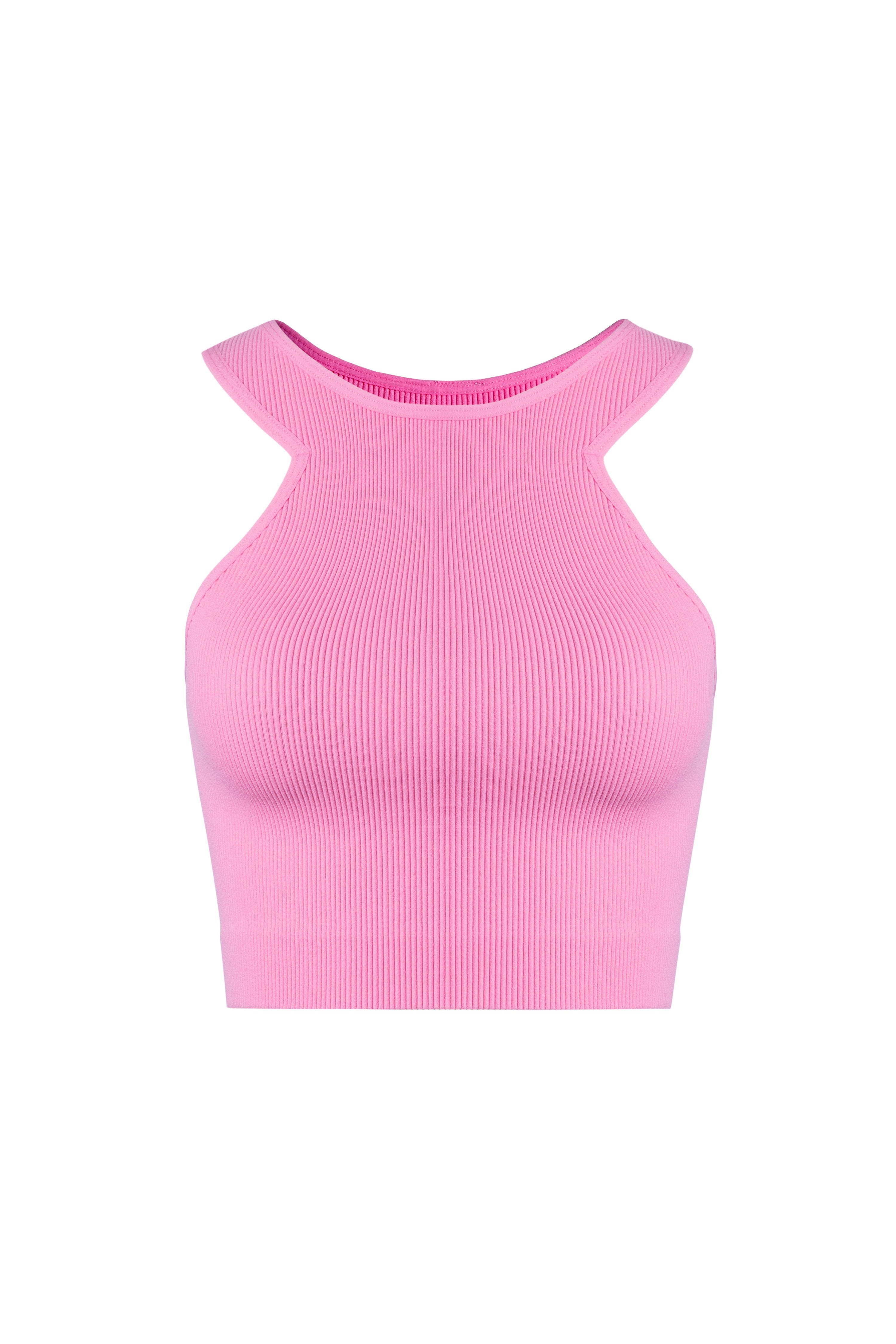Pink Ribbed Round Neck Cut Out Armhole Crop Tank | Collective Request 