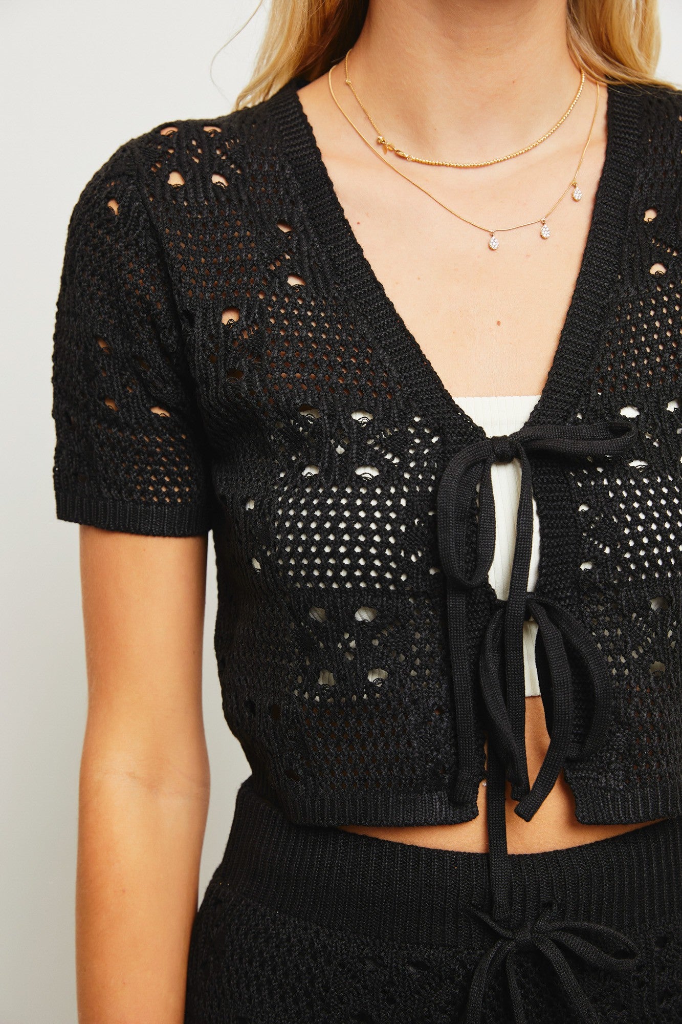 Black Tie Detail Cropped Sweater Top | Collective Request 