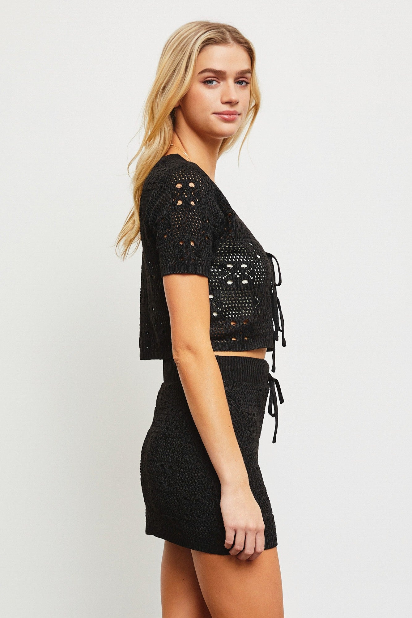 Black Tie Detail Cropped Sweater Top