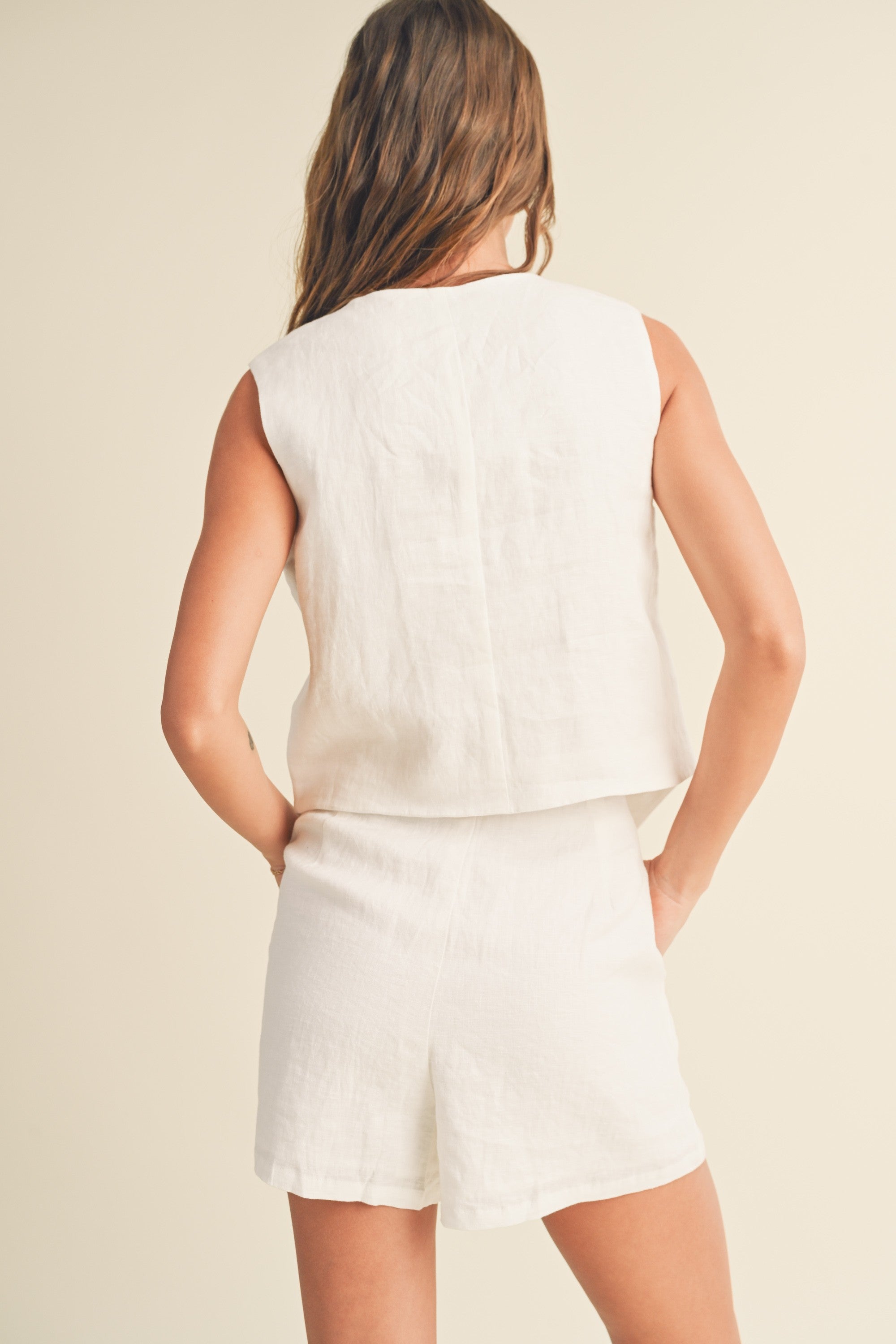 White Linen Tuxedo Vest