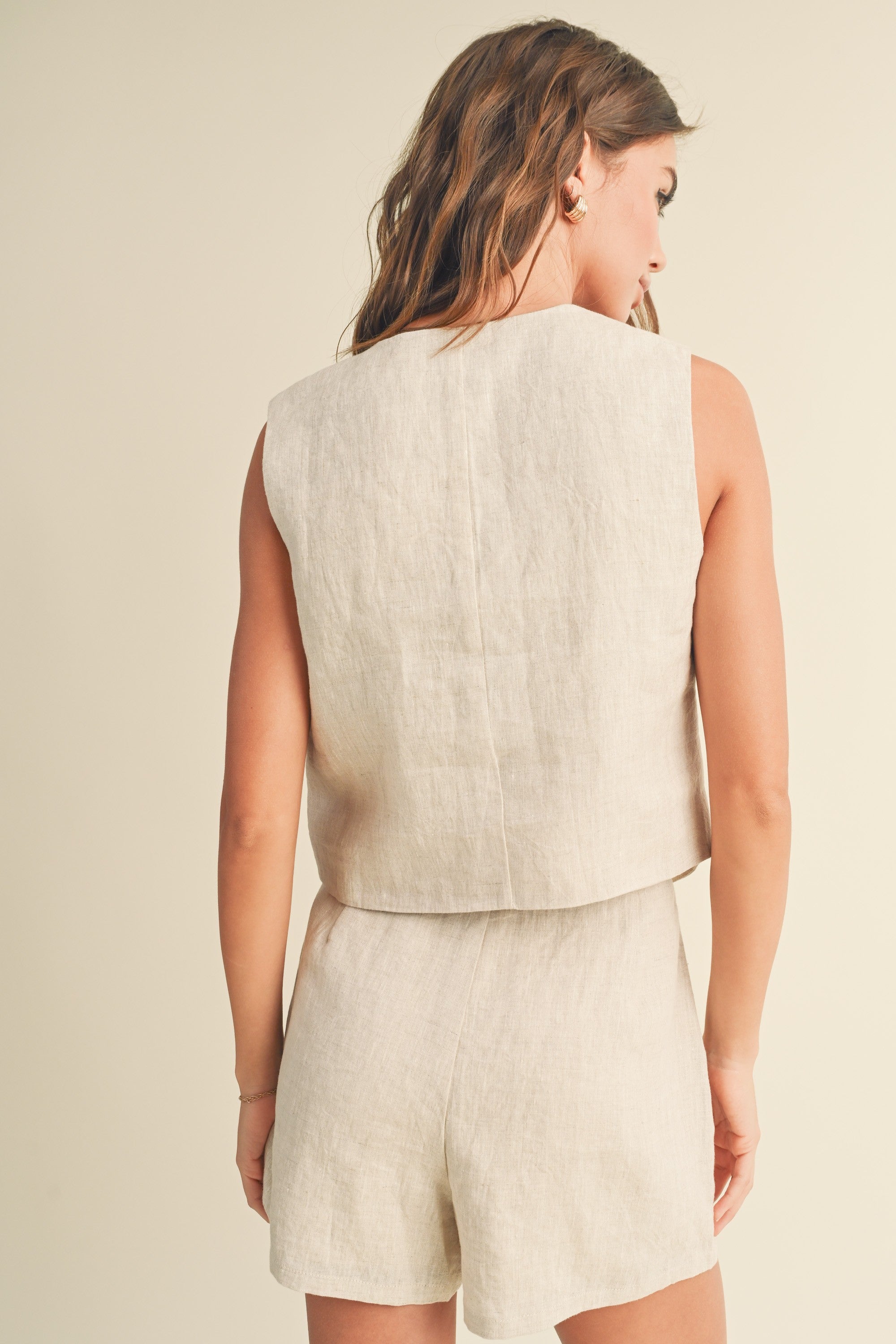 Oatmeal Linen Tuxedo Vest