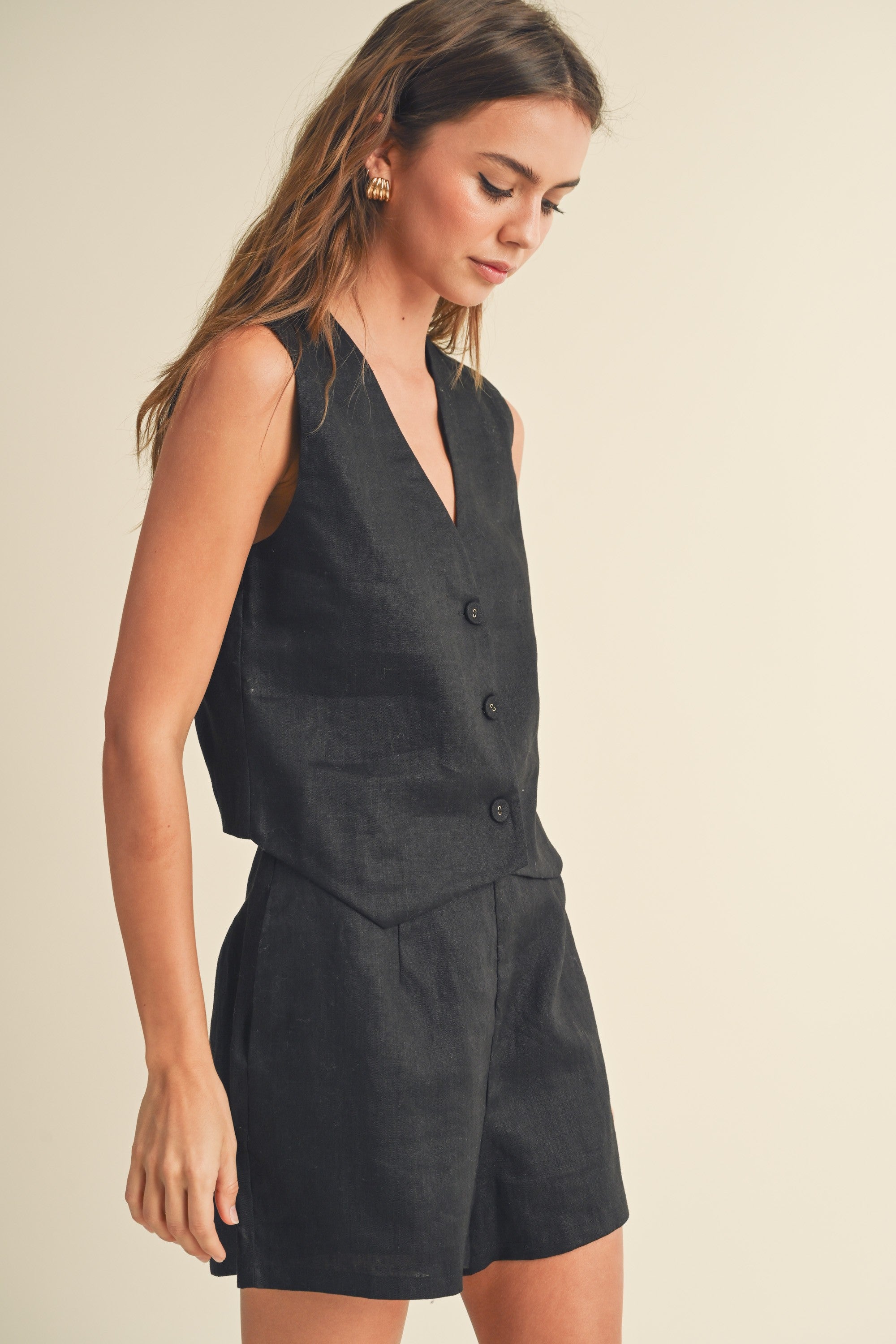 Black Linen Tuxedo Vest