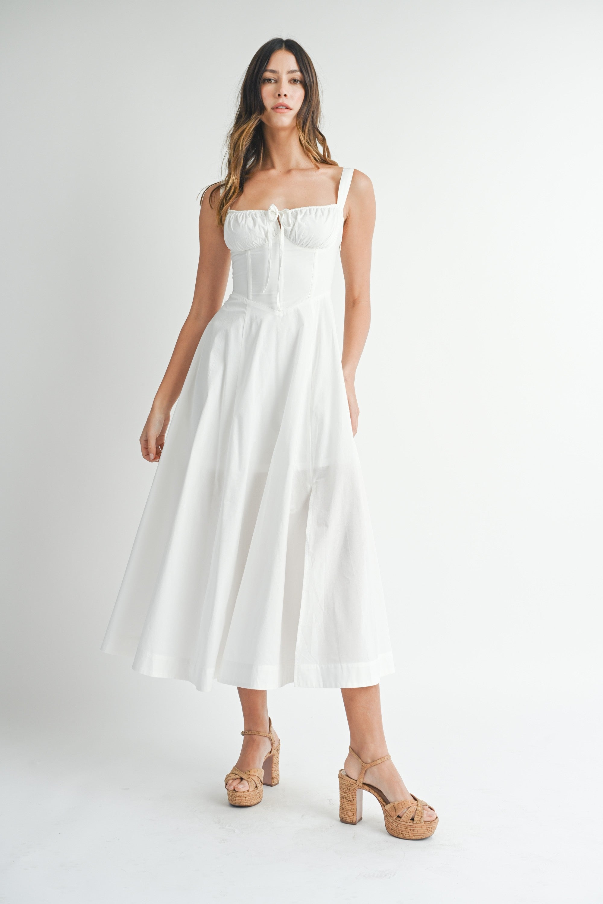 Poplin Bustier Back Lace Up Bodice Midi Dress | Collective Request 