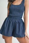 Denim Smocked Corset Romper | Collective Request 