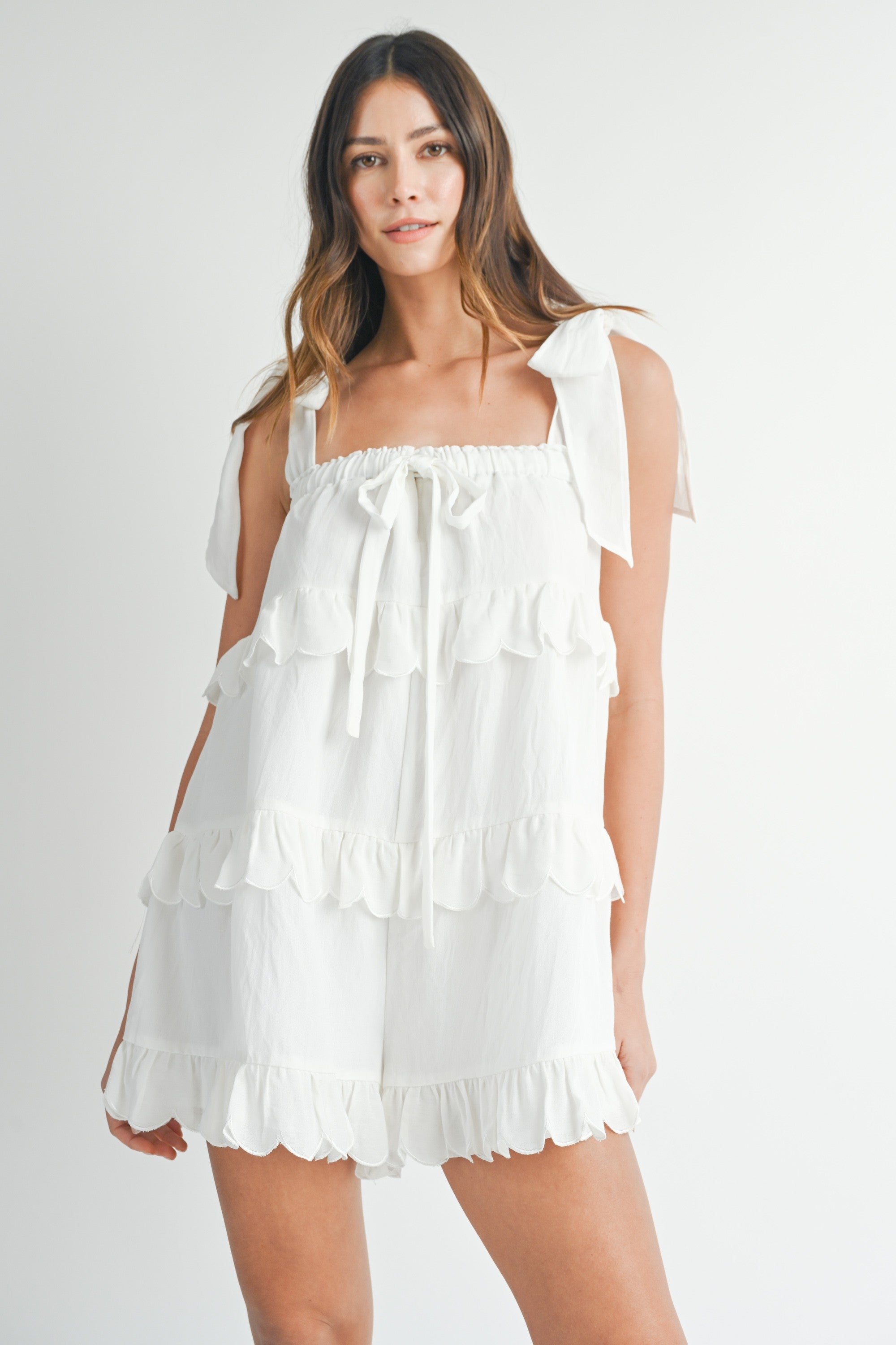 Ruffle Tiered Romper with Scalloped Hem Detail | Collective Request 