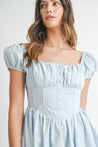 LT Blue Puff Sleeve Bustier Button Down Mini Dress | Collective Request 