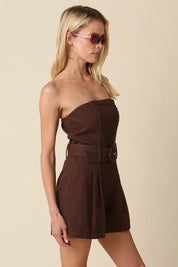 Brown Louise Strapless Belted Romper