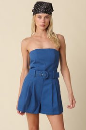 Blue Louise Strapless Belted Romper
