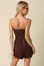 Brown Louise Strapless Belted Romper