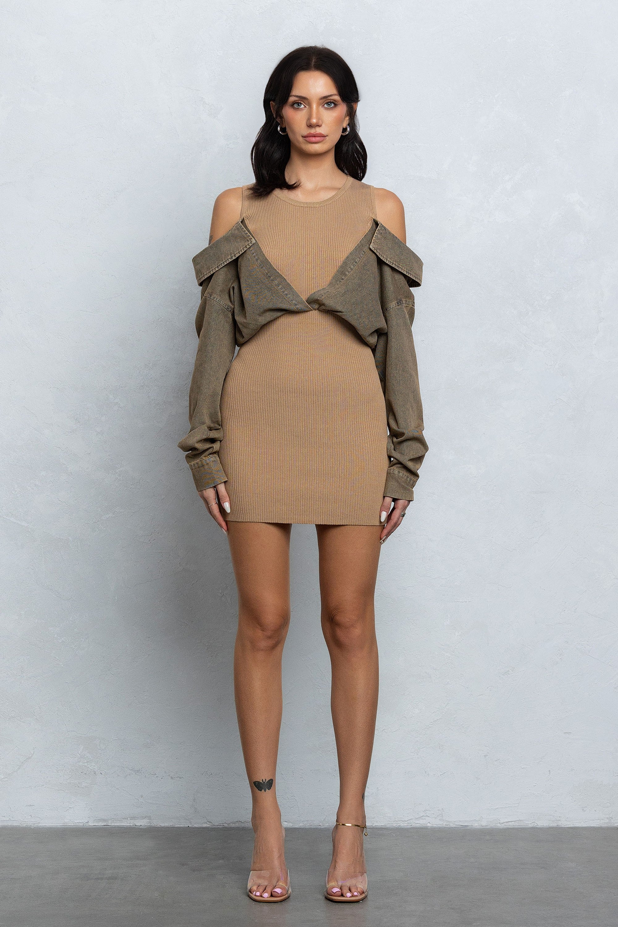 Mocha Ribbed Sweater Mini Dress | Collective Request 