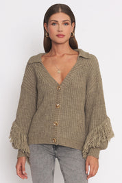 Beige Fringe Detail Cardigan