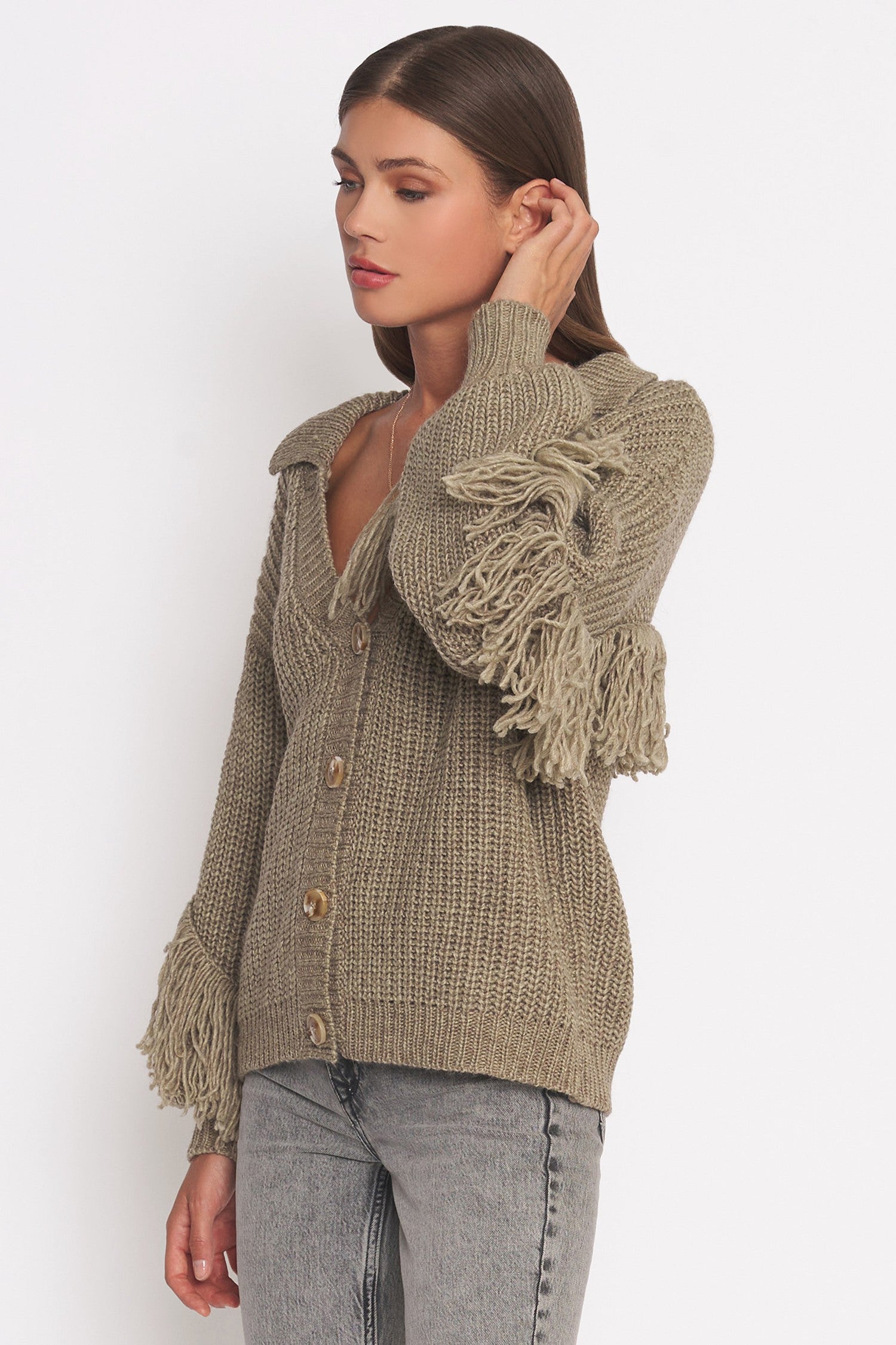 Beige Fringe Detail Cardigan