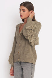 Beige Fringe Detail Cardigan
