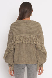 Beige Fringe Detail Cardigan