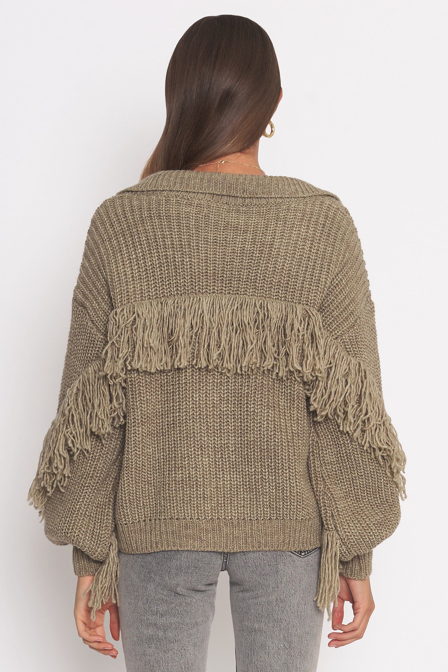 Beige Fringe Detail Cardigan