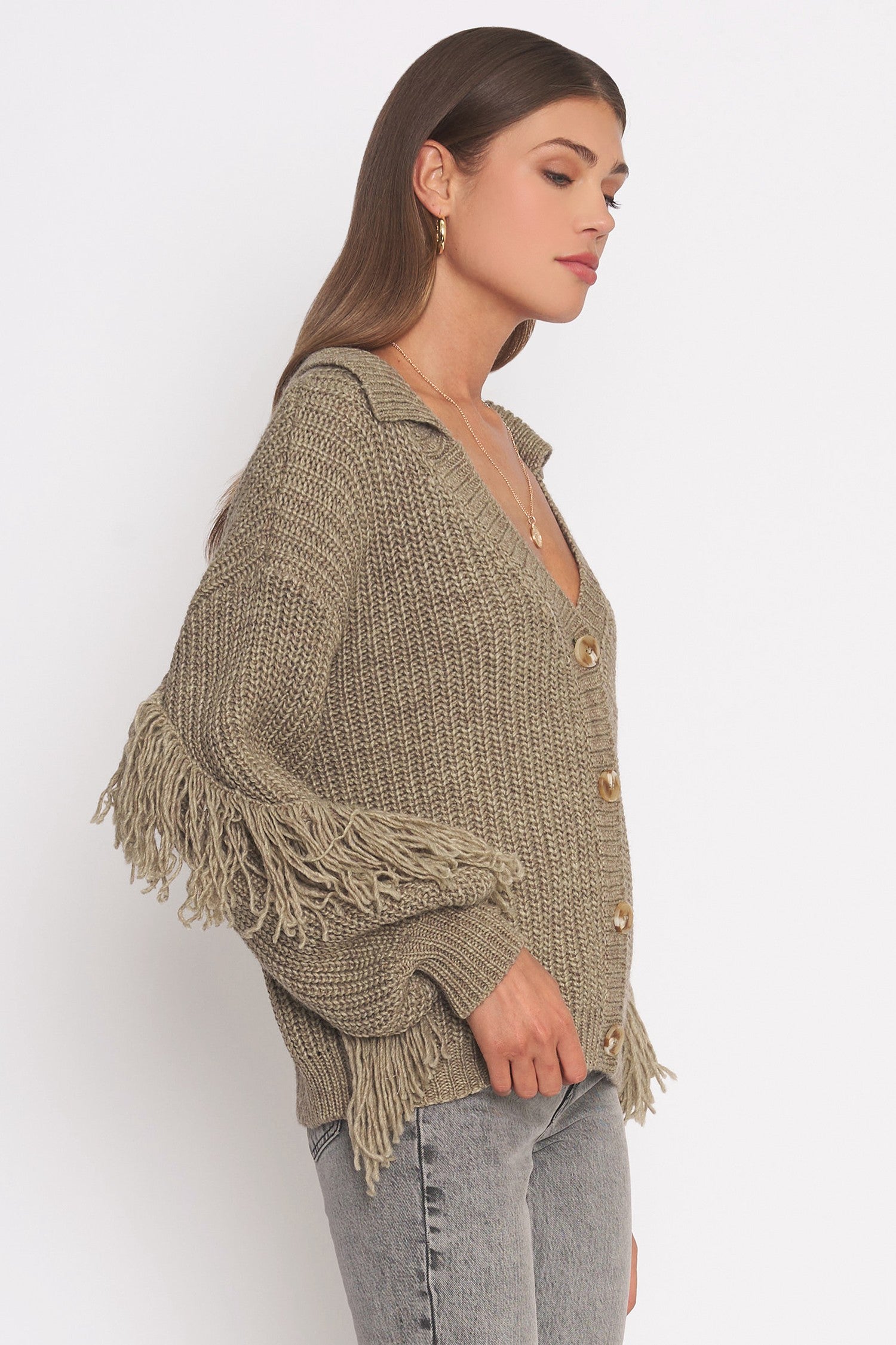 Beige Fringe Detail Cardigan
