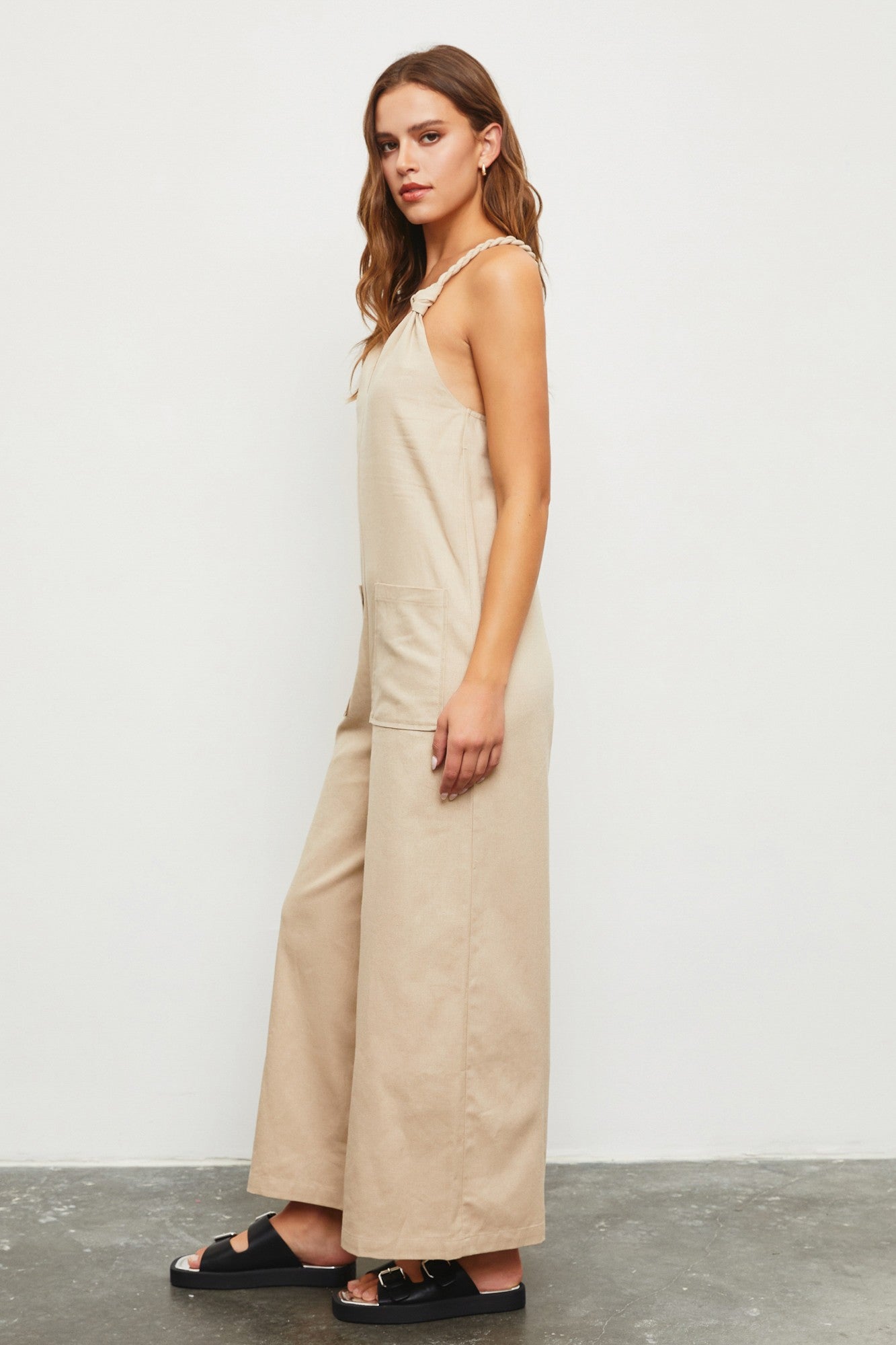 Taupe Rope Strap Halter Jumpsuit | Collective Request 