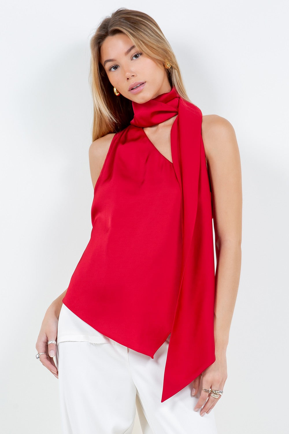 Red One Shoulder Silk Tank | Collective Request 
