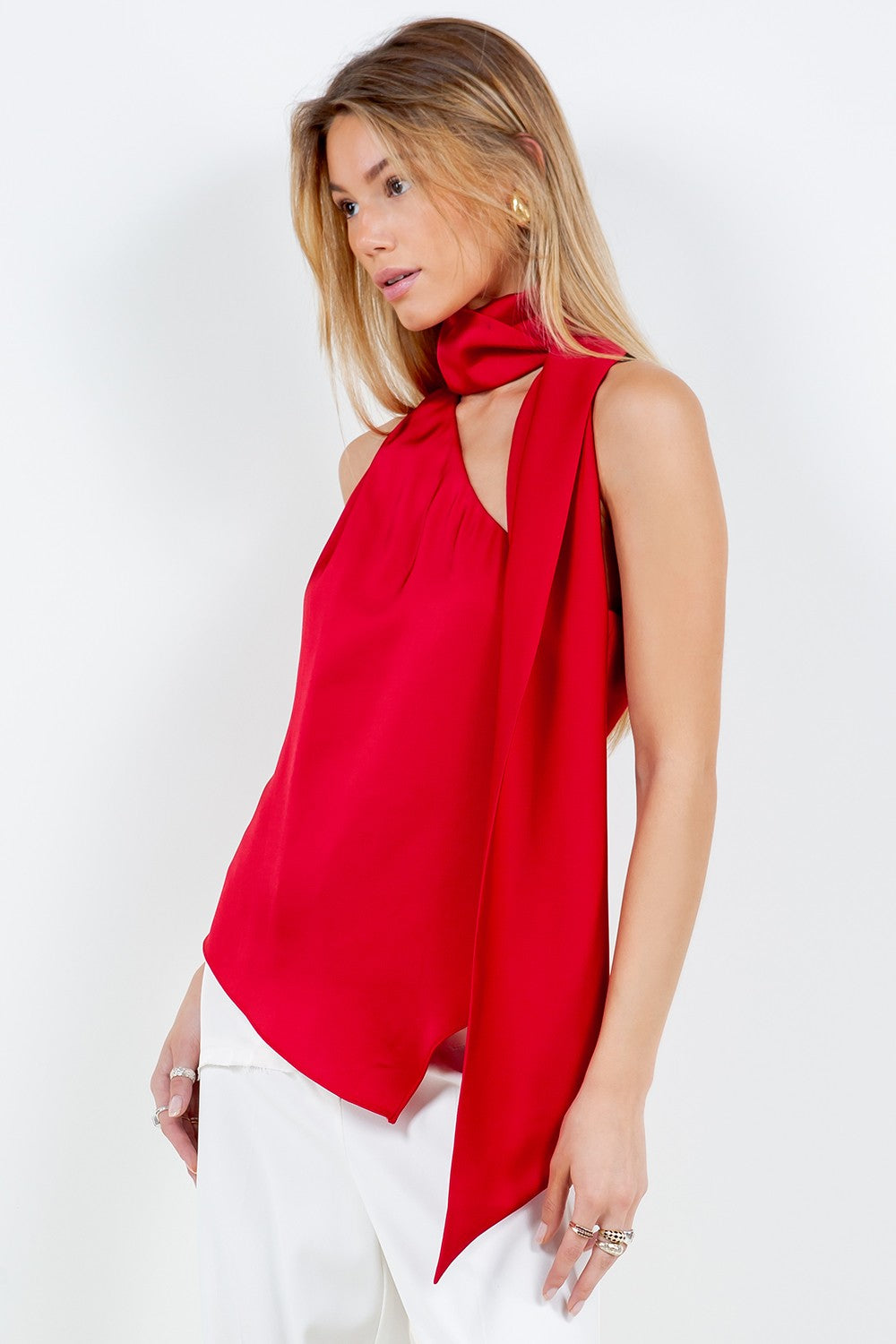 Red One Shoulder Silk Tank | Collective Request 