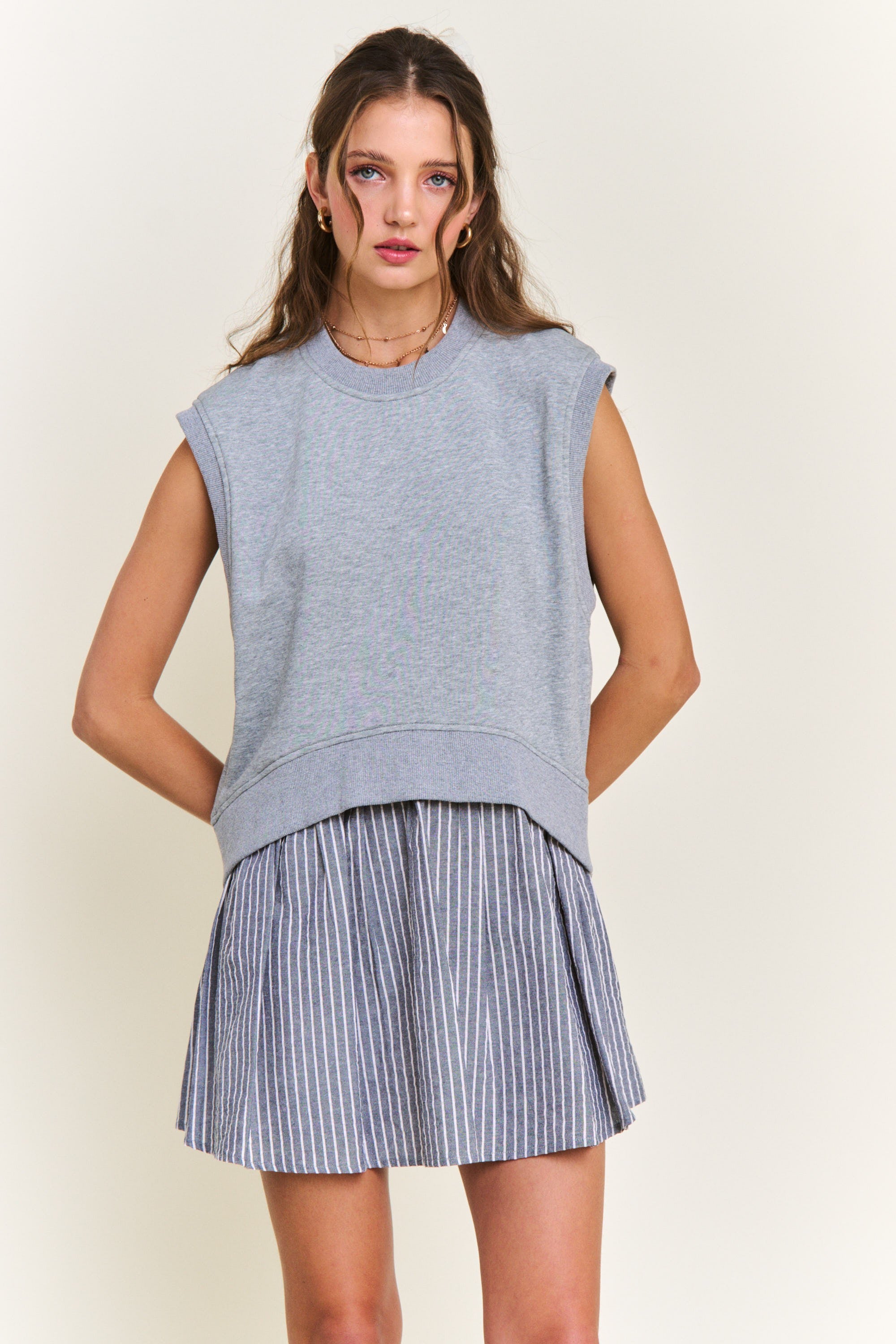 Grey Mix Short Sleeve Babydoll Dress | Collective Request 