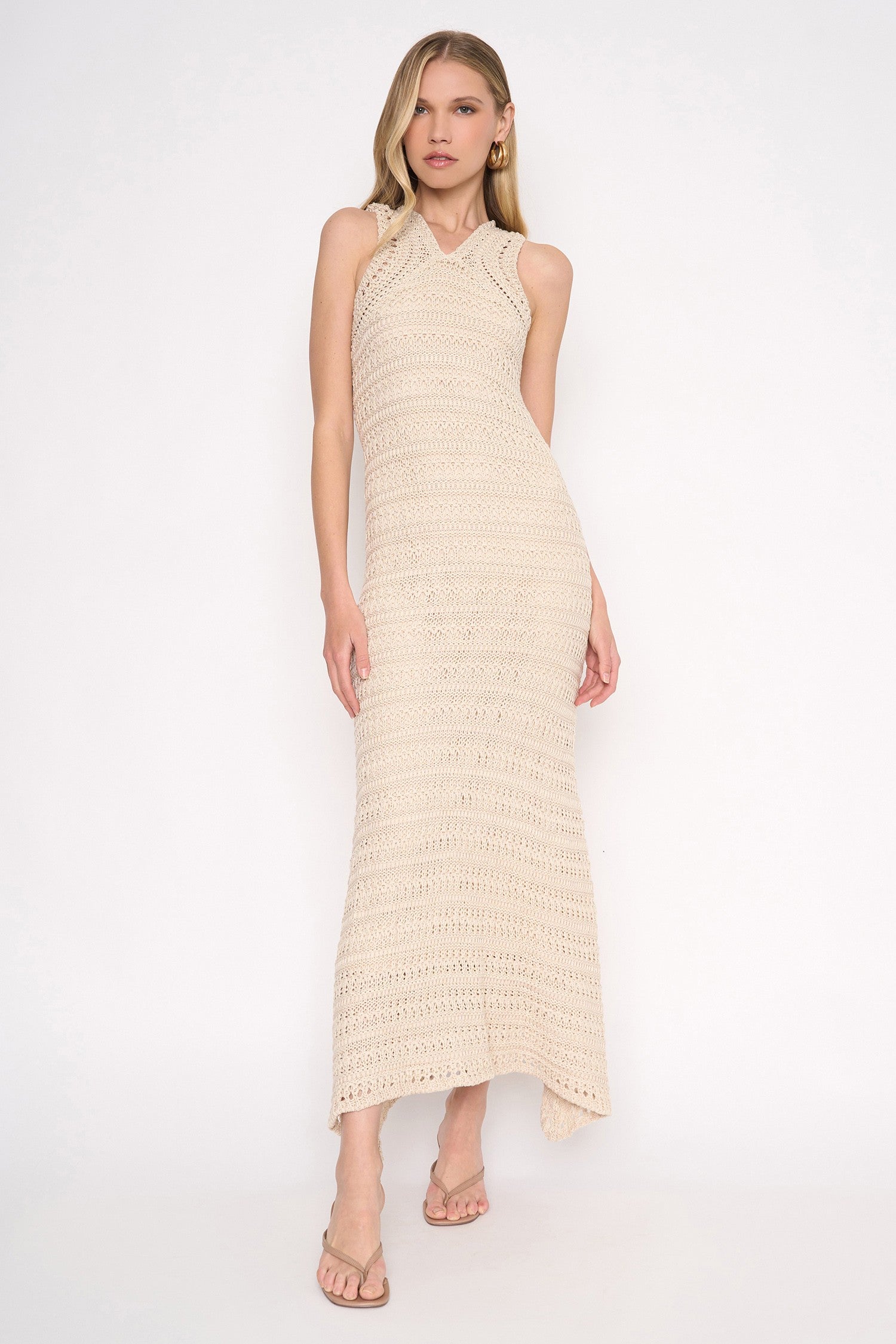 Sand Sleeveless Crochet Maxi Dress