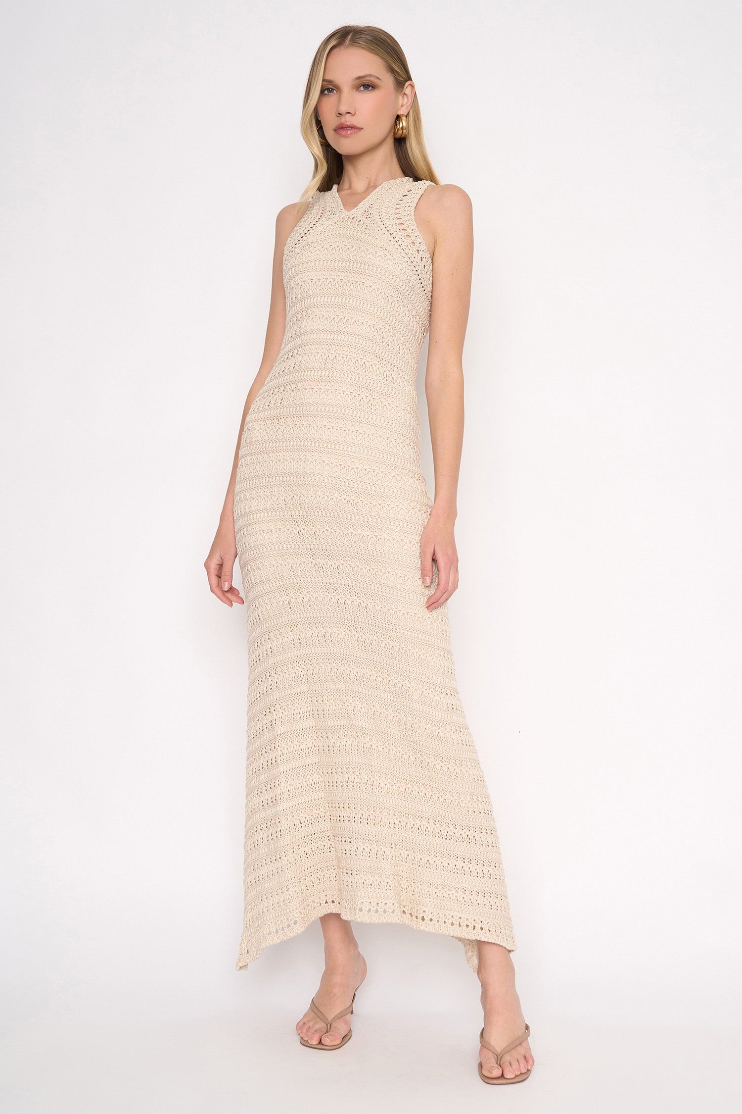 Sand Sleeveless Crochet Maxi Dress