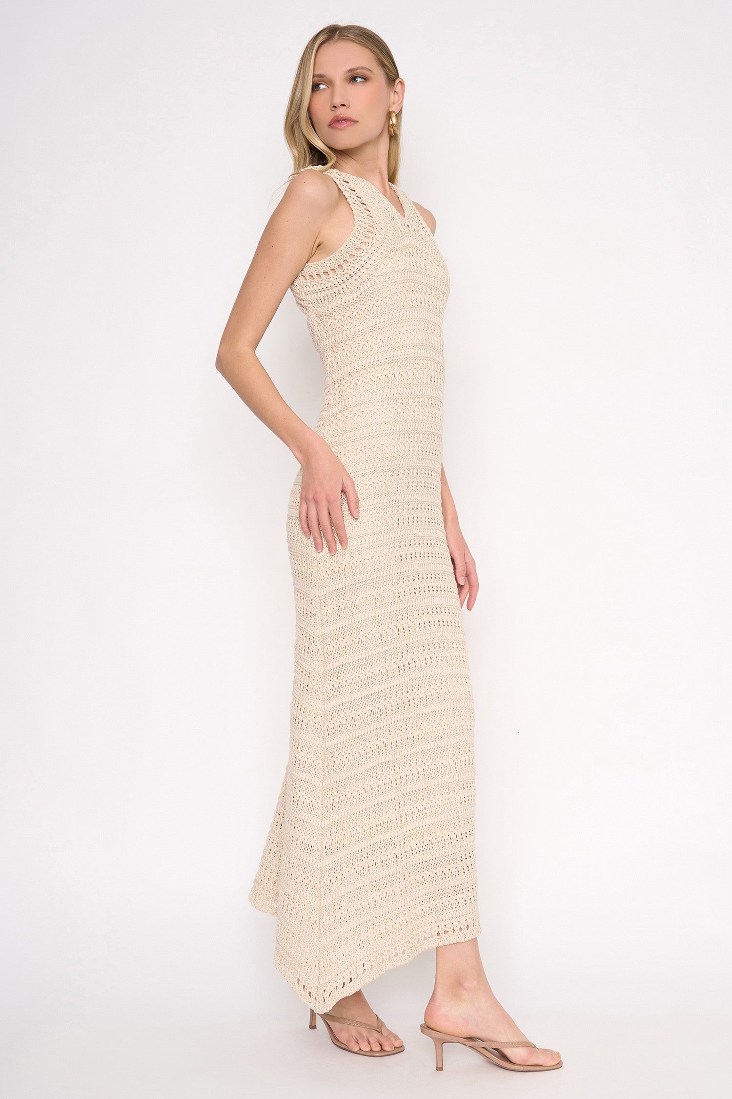 Sand Sleeveless Crochet Maxi Dress