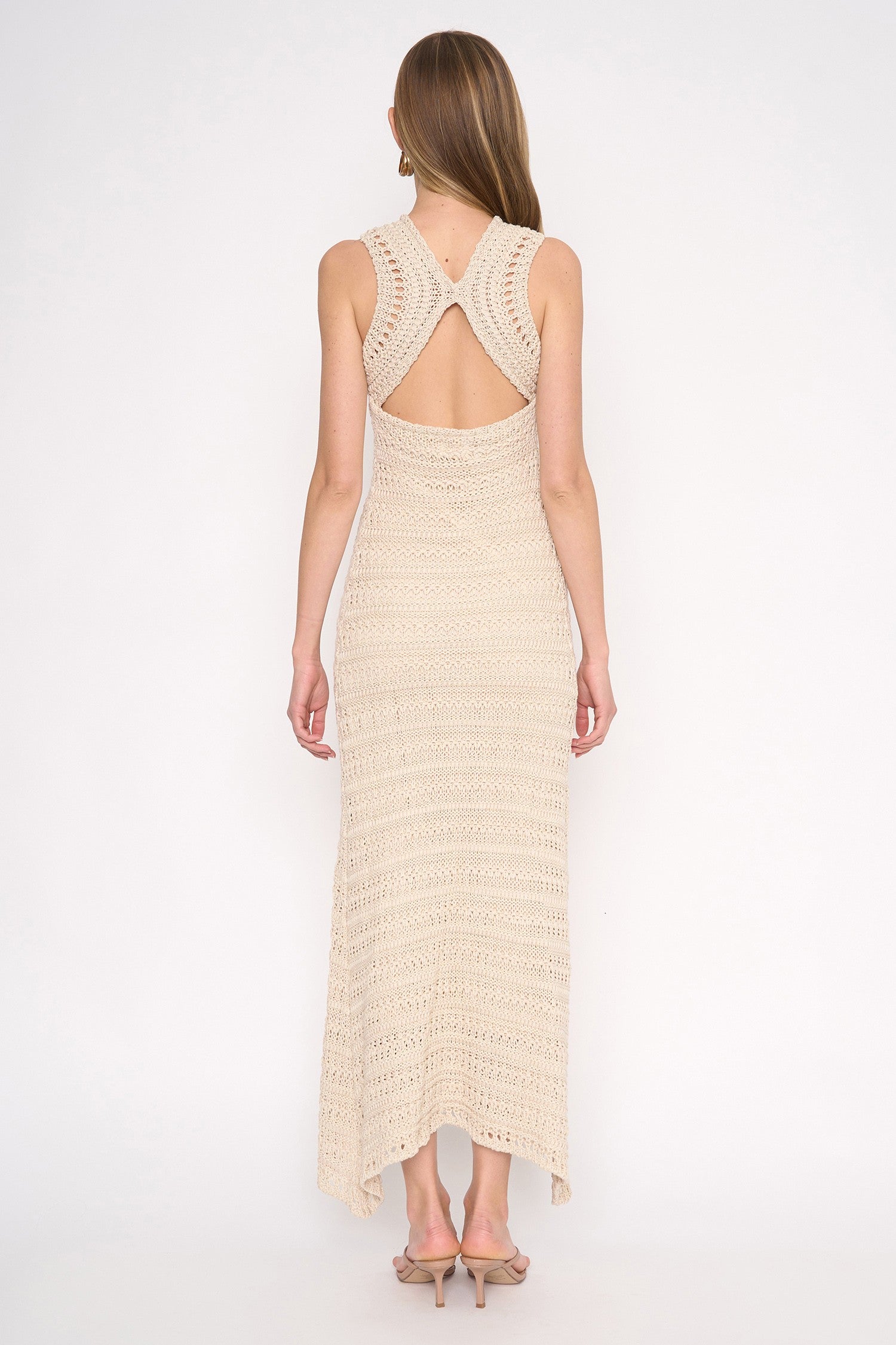 Sand Sleeveless Crochet Maxi Dress