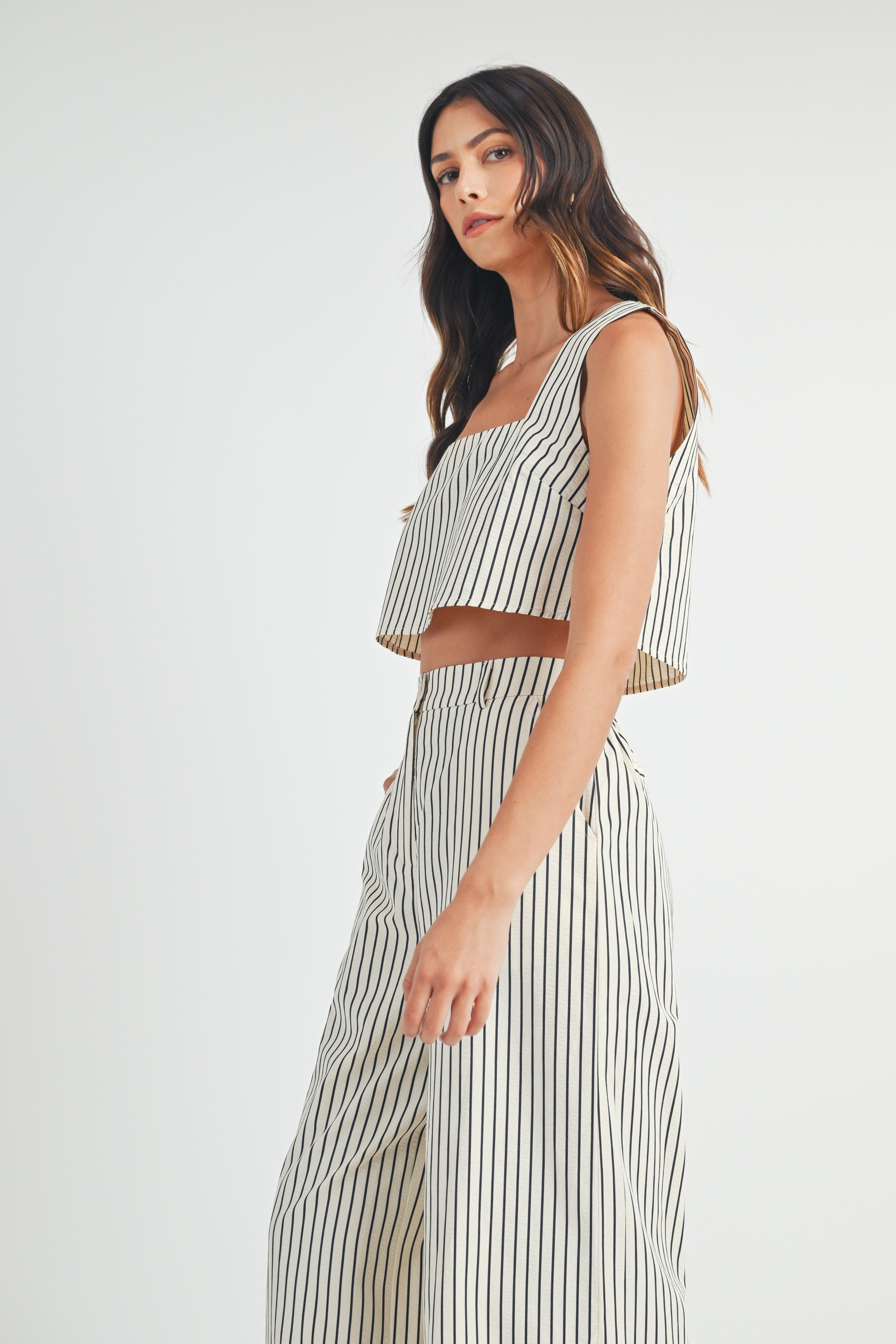 Stripe Sleeveless Crop Top and Pants Set