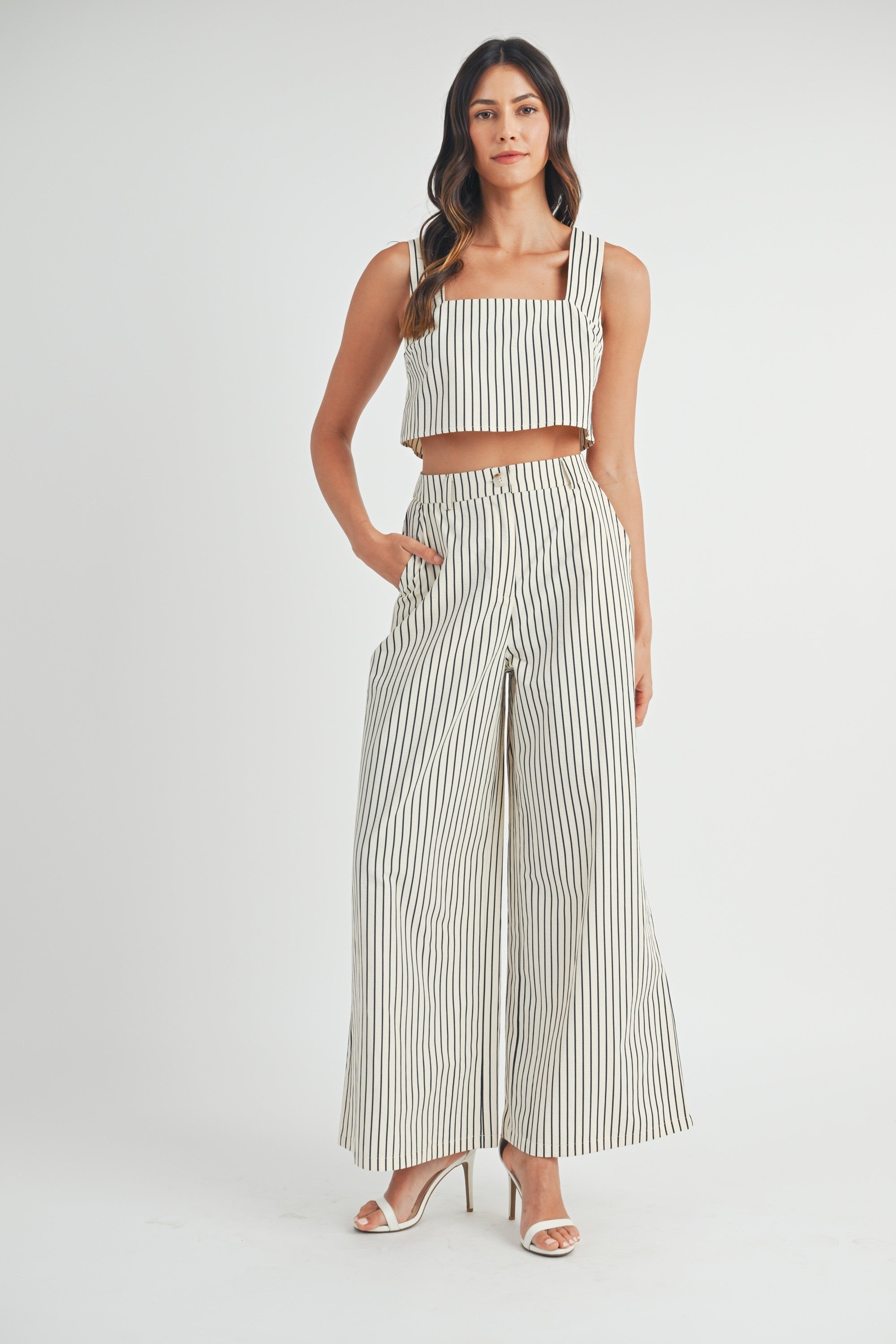 Stripe Sleeveless Crop Top and Pants Set