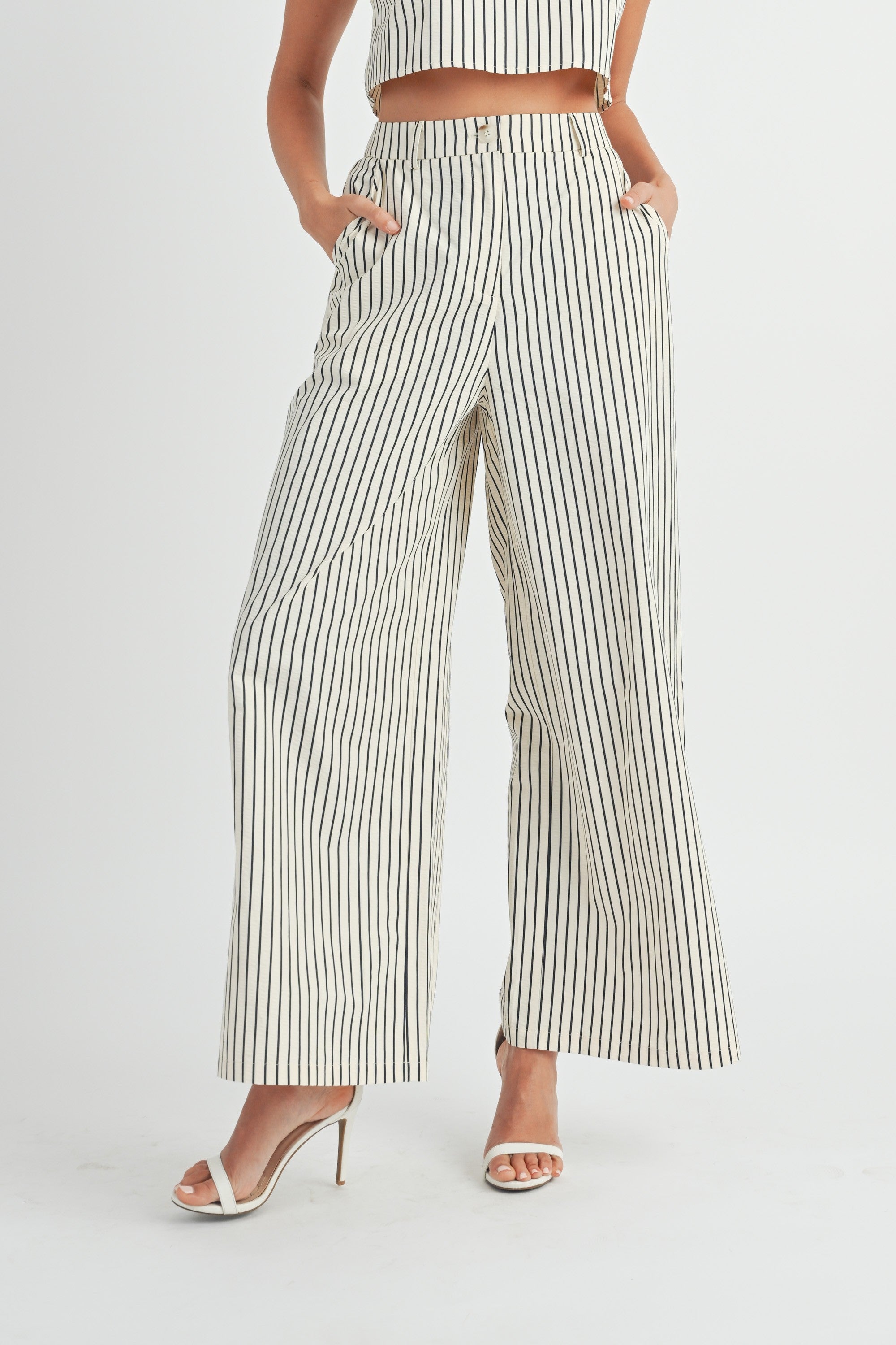 Stripe Sleeveless Crop Top and Pants Set