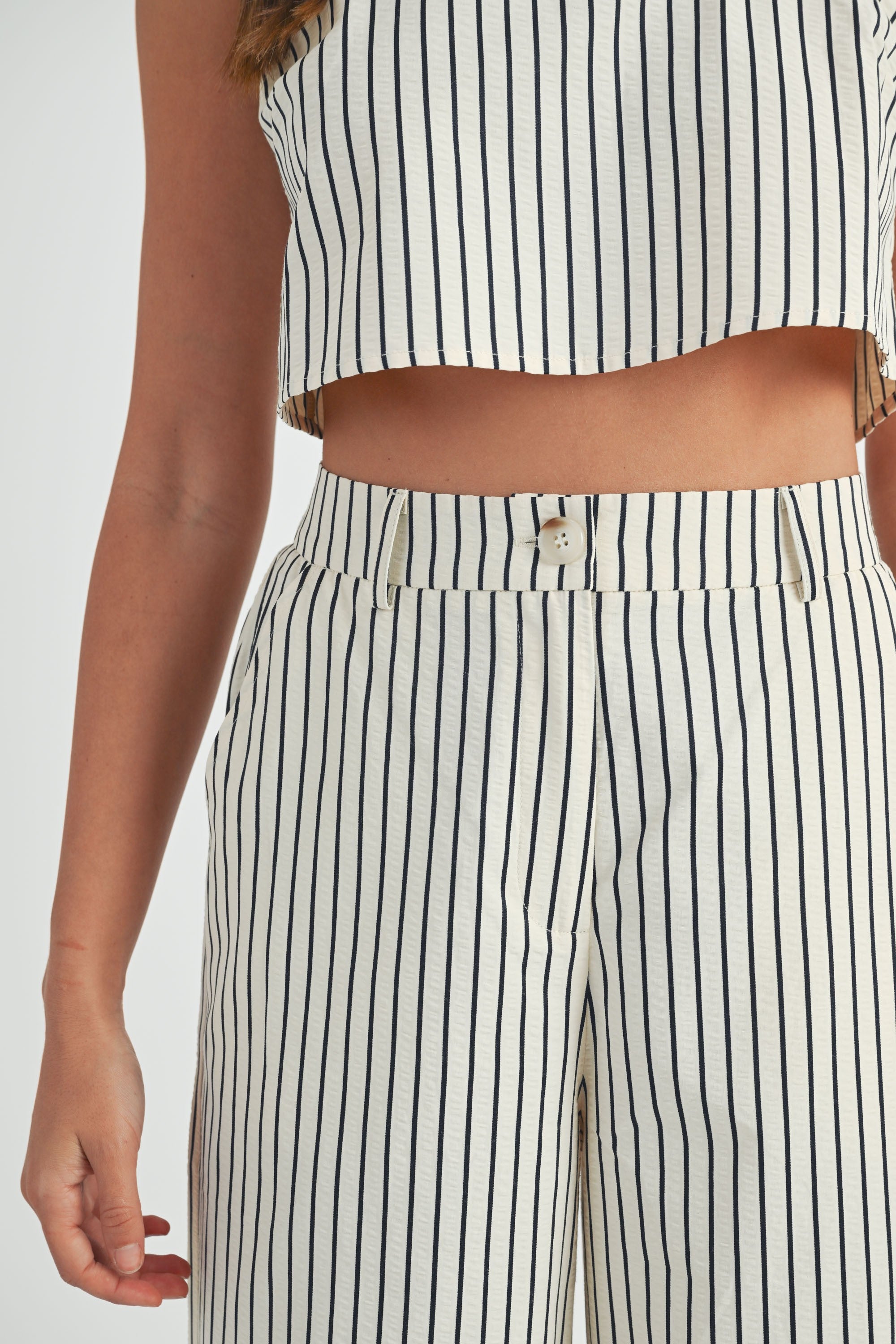 Stripe Sleeveless Crop Top and Pants Set