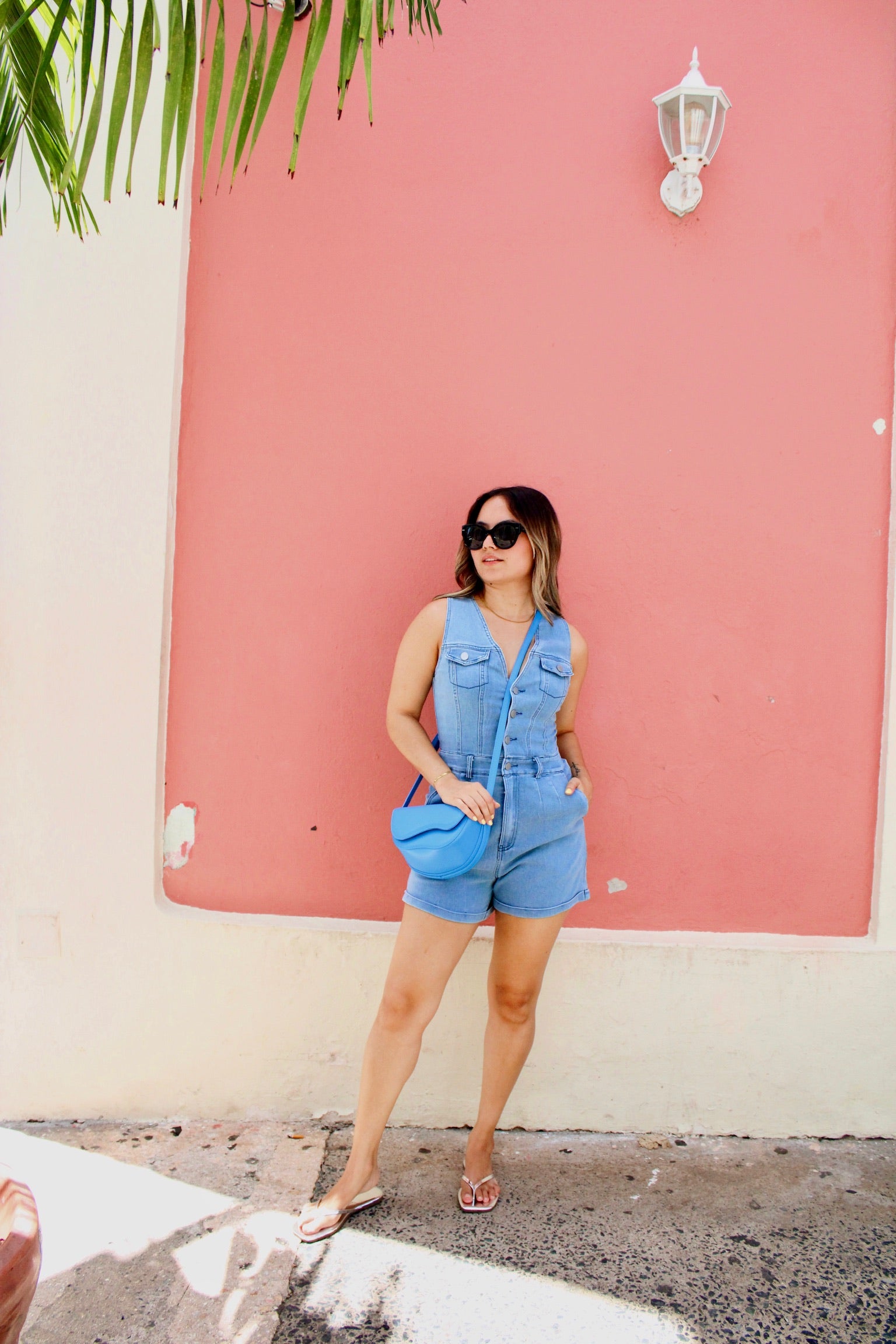 Sleeveless V Neckline Button Down Denim Romper