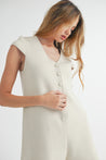 Taupe Button Down Knit Romper | Collective Request 