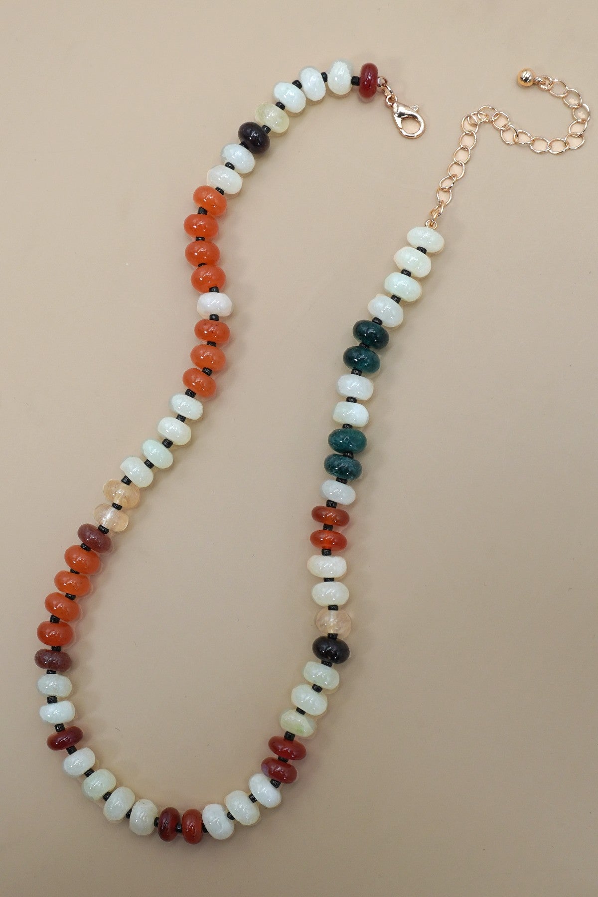 Orange Natural Agate Glass Semi Precious Bead Necklace