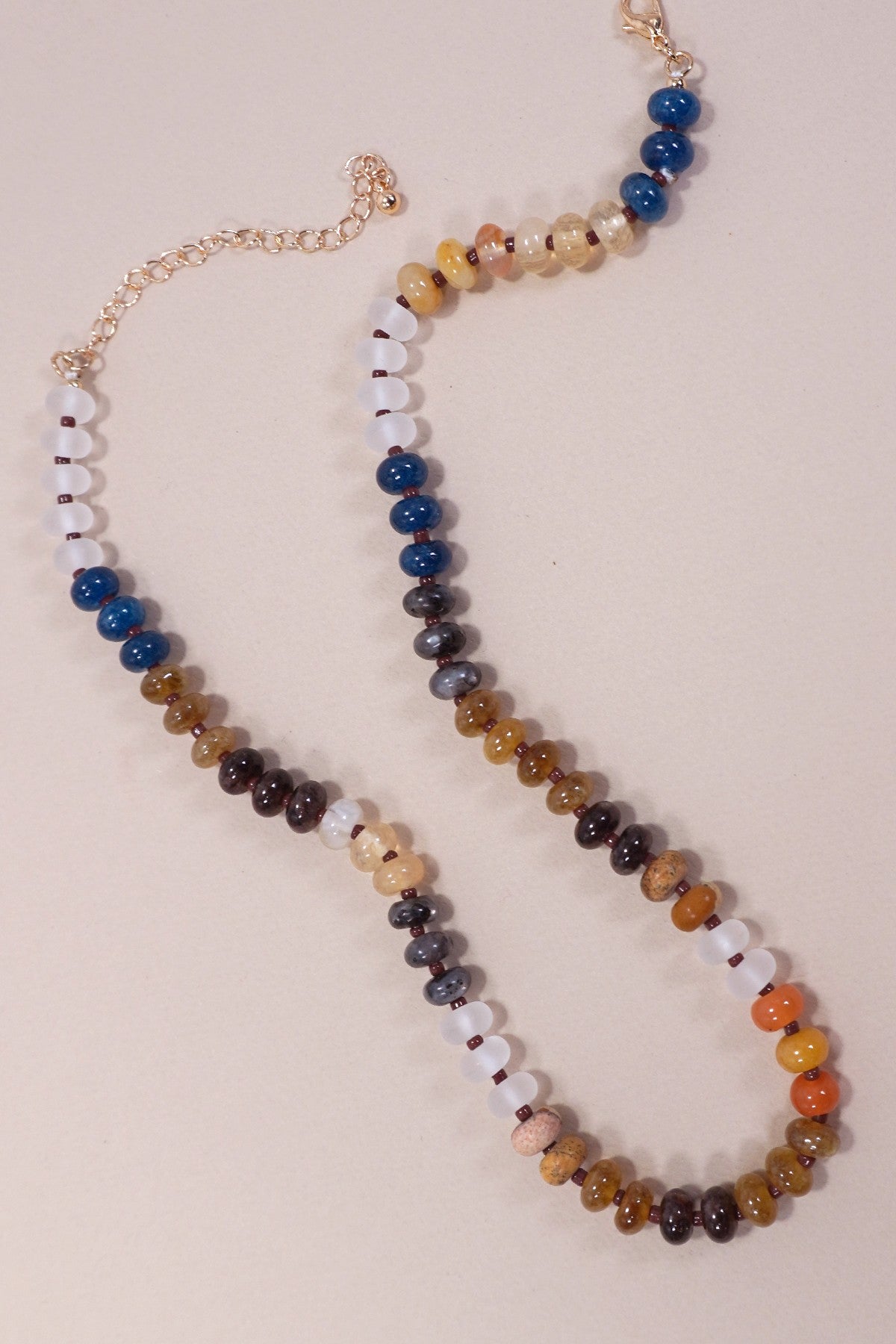 Blue Natural Agate Glass Semi Precious Bead Necklace