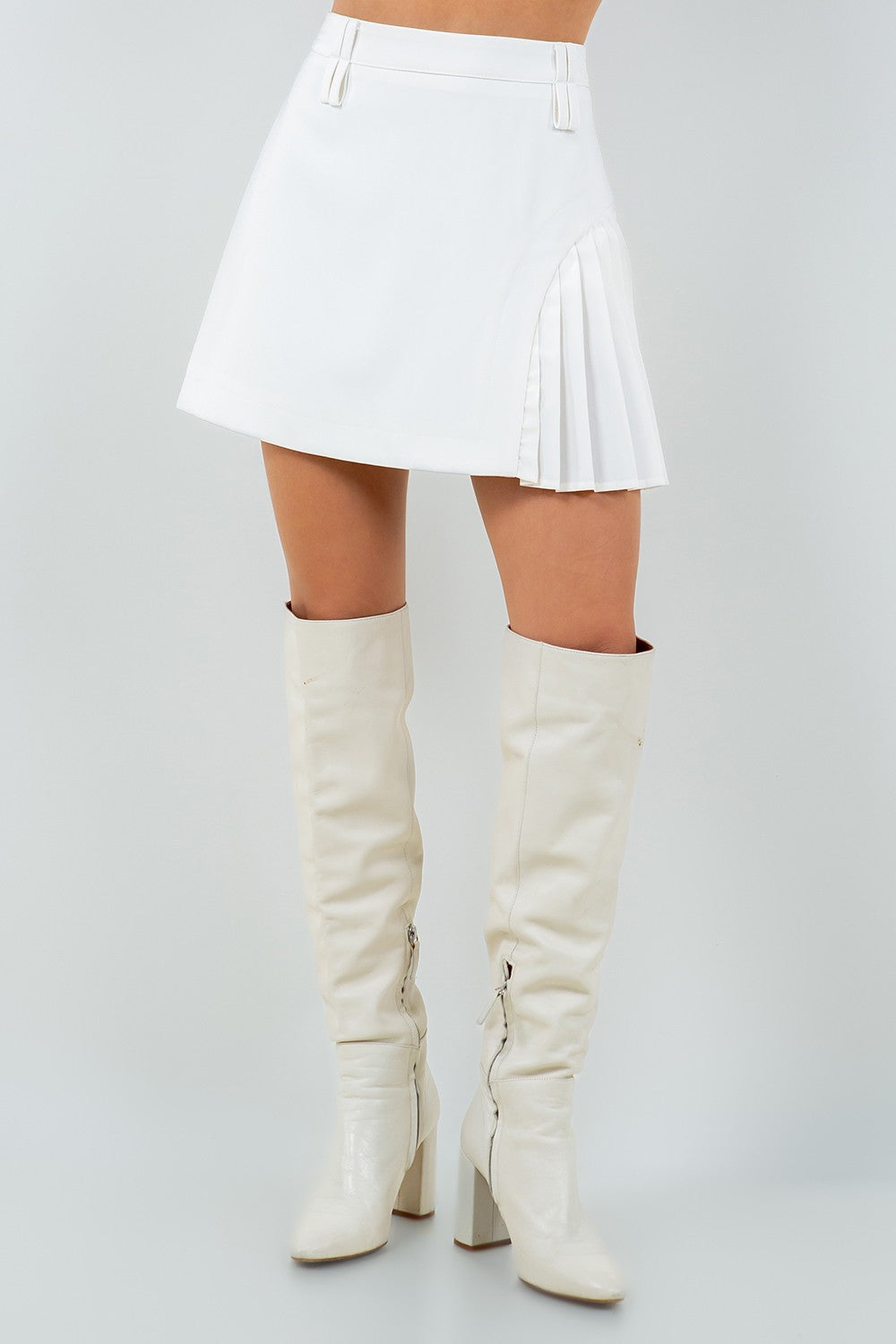 Contrast Pleating Double Belt Loop Mini Skirt