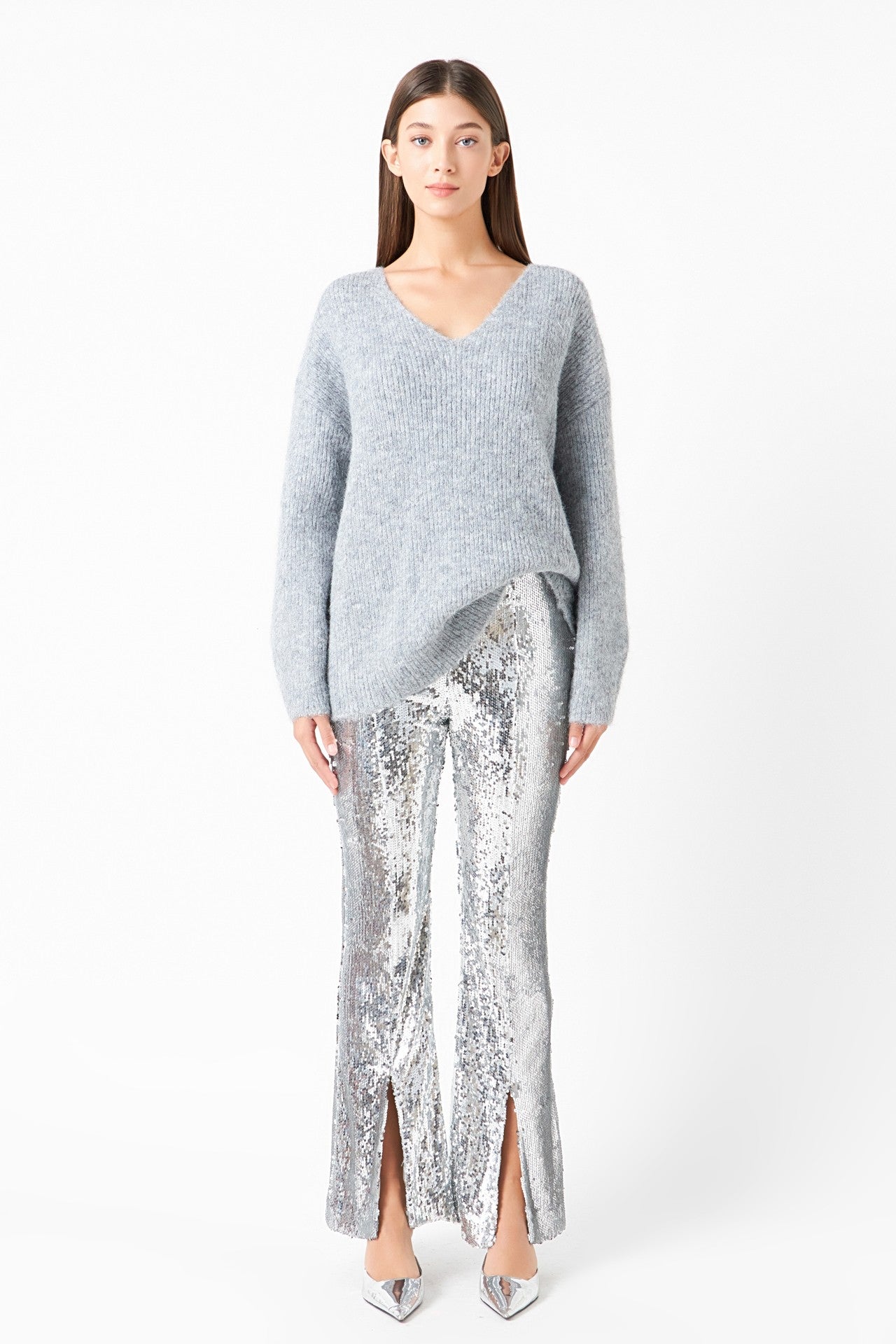 Sequins Front Slit Pants | Collective Request 